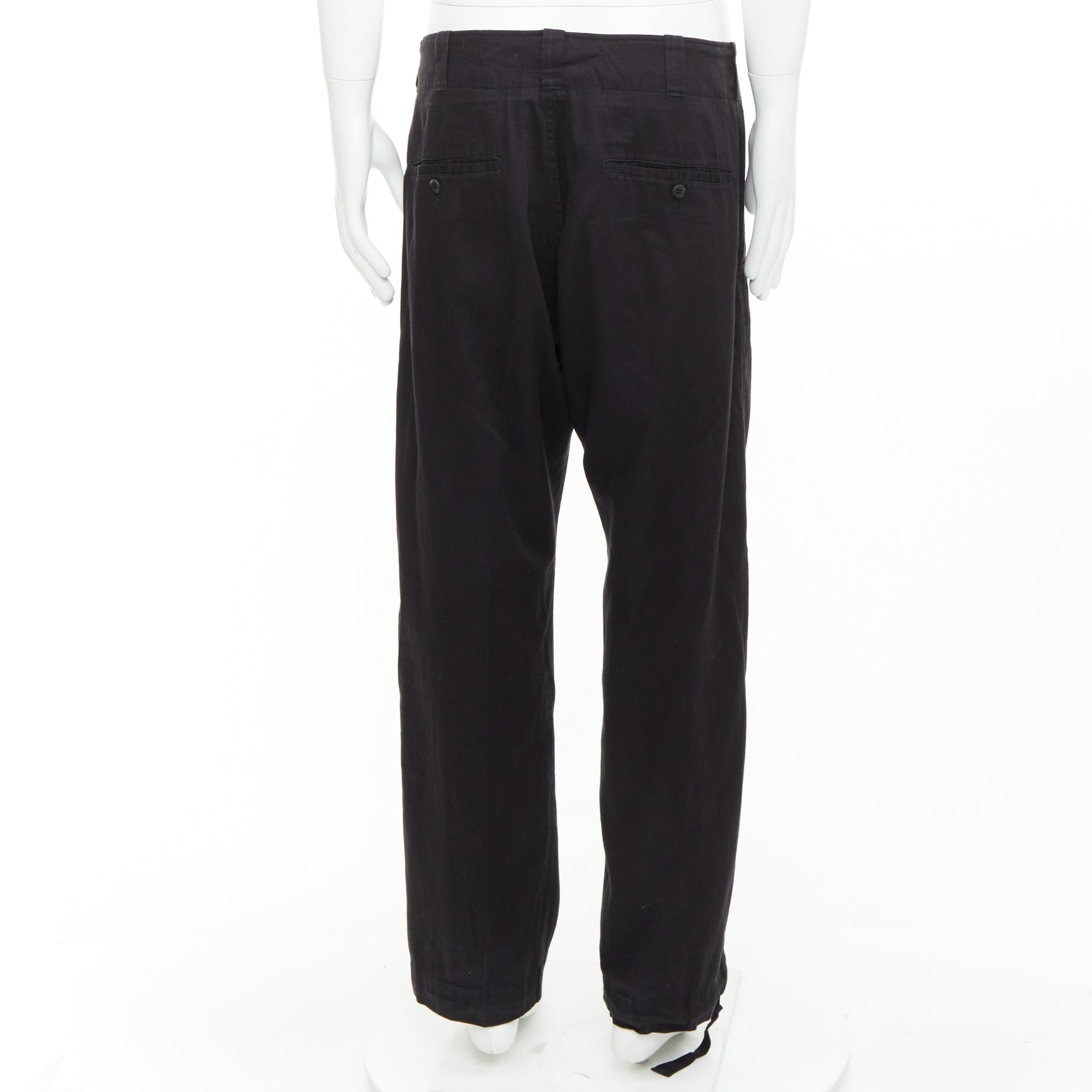 Yohji Yamamoto YOHJI YAMAMOTO HOMME Vintage black cotton zip pocket wide drawstring pants JP4 XL Size US 34 / EU 50 - 5 Thumbnail