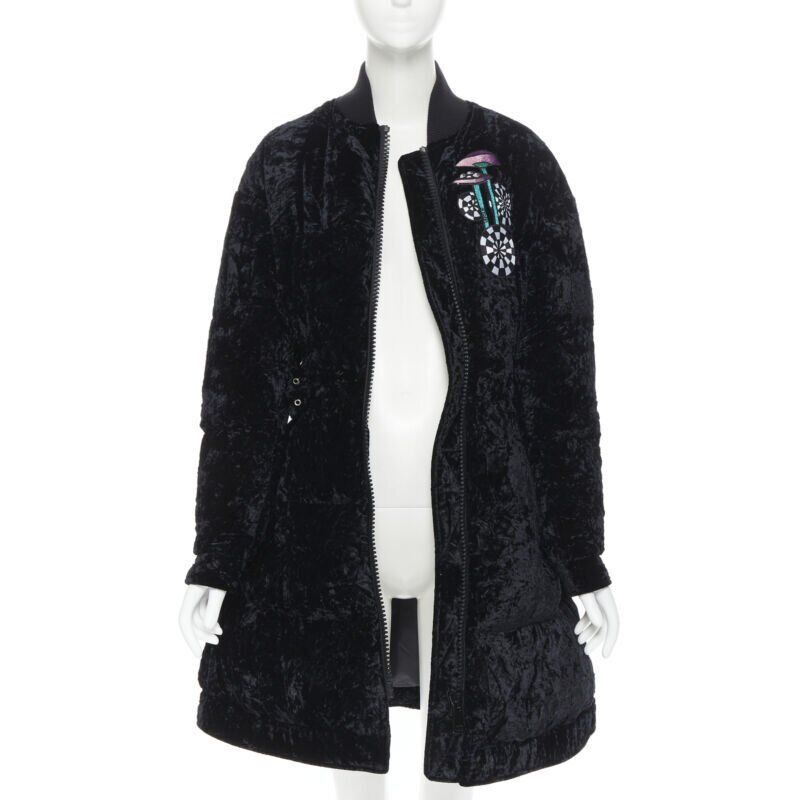 Versus new VERSUS VERSACE embroidery black crushed velvet belted puffer jacket IT38 Size XS / US 0-2 / IT 36-38 - 4 Thumbnail