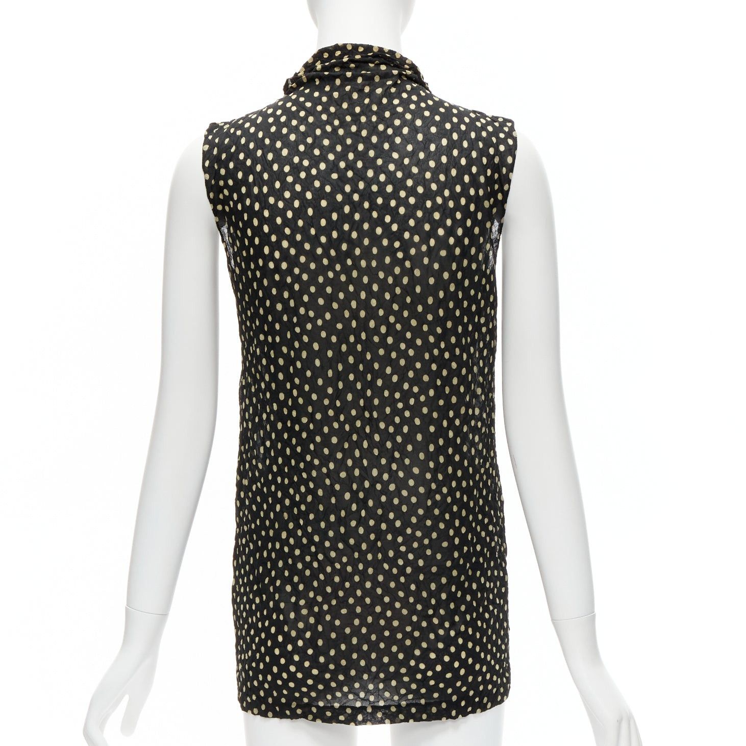 Issey Miyake ISSEY MIYAKE Vintage black yellow polka dot crinkle sheer high neck vest top S Size S / US 4 / IT 40 - 5 Thumbnail