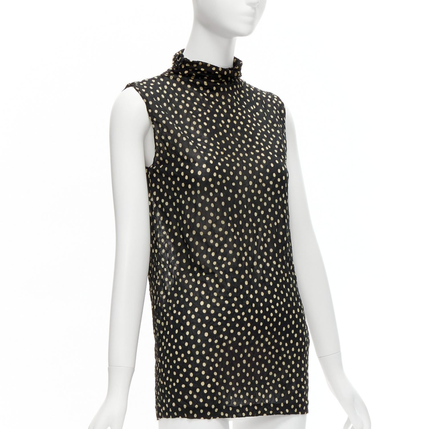 Issey Miyake ISSEY MIYAKE Vintage black yellow polka dot crinkle sheer high neck vest top S Size S / US 4 / IT 40 - 3 Thumbnail