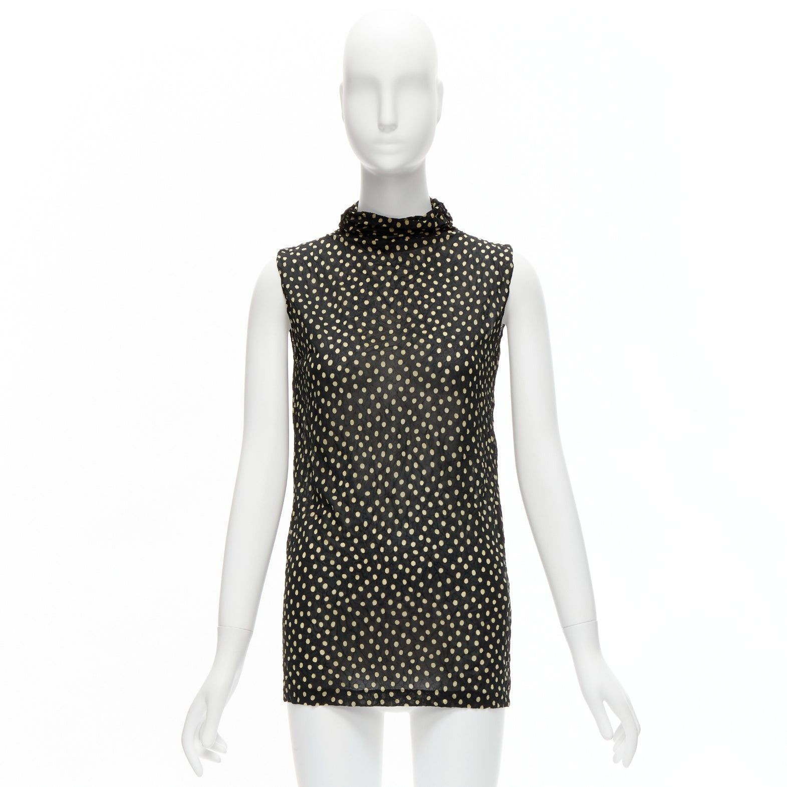 Issey Miyake ISSEY MIYAKE Vintage black yellow polka dot crinkle sheer high neck vest top S Size S / US 4 / IT 40 - 9 Thumbnail