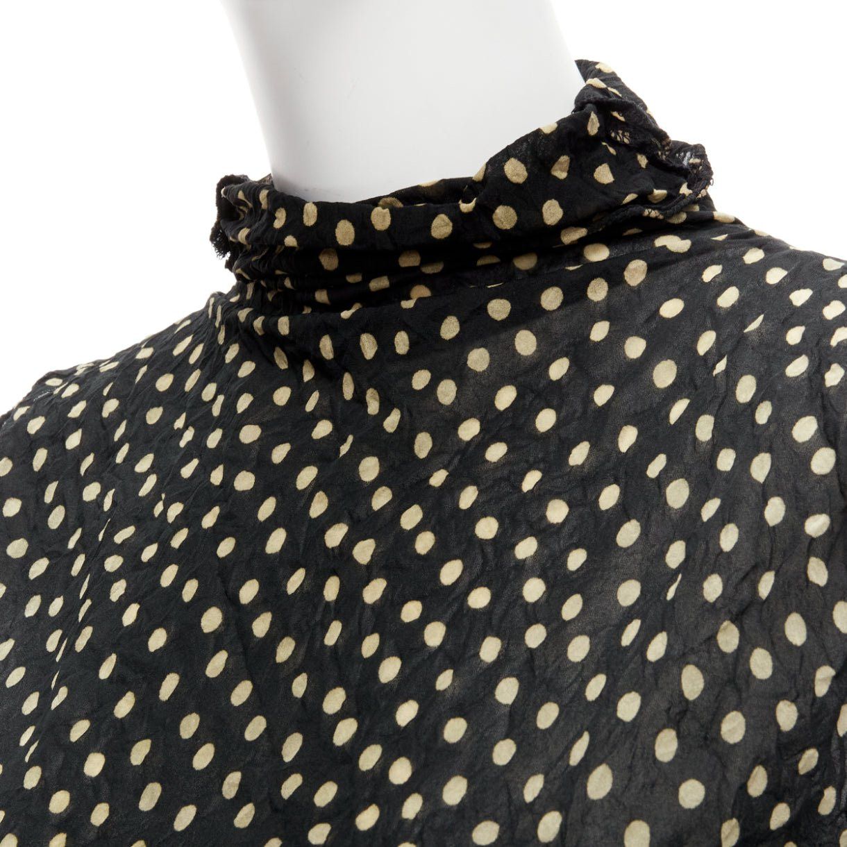 Issey Miyake ISSEY MIYAKE Vintage black yellow polka dot crinkle sheer high neck vest top S Size S / US 4 / IT 40 - 2 Thumbnail