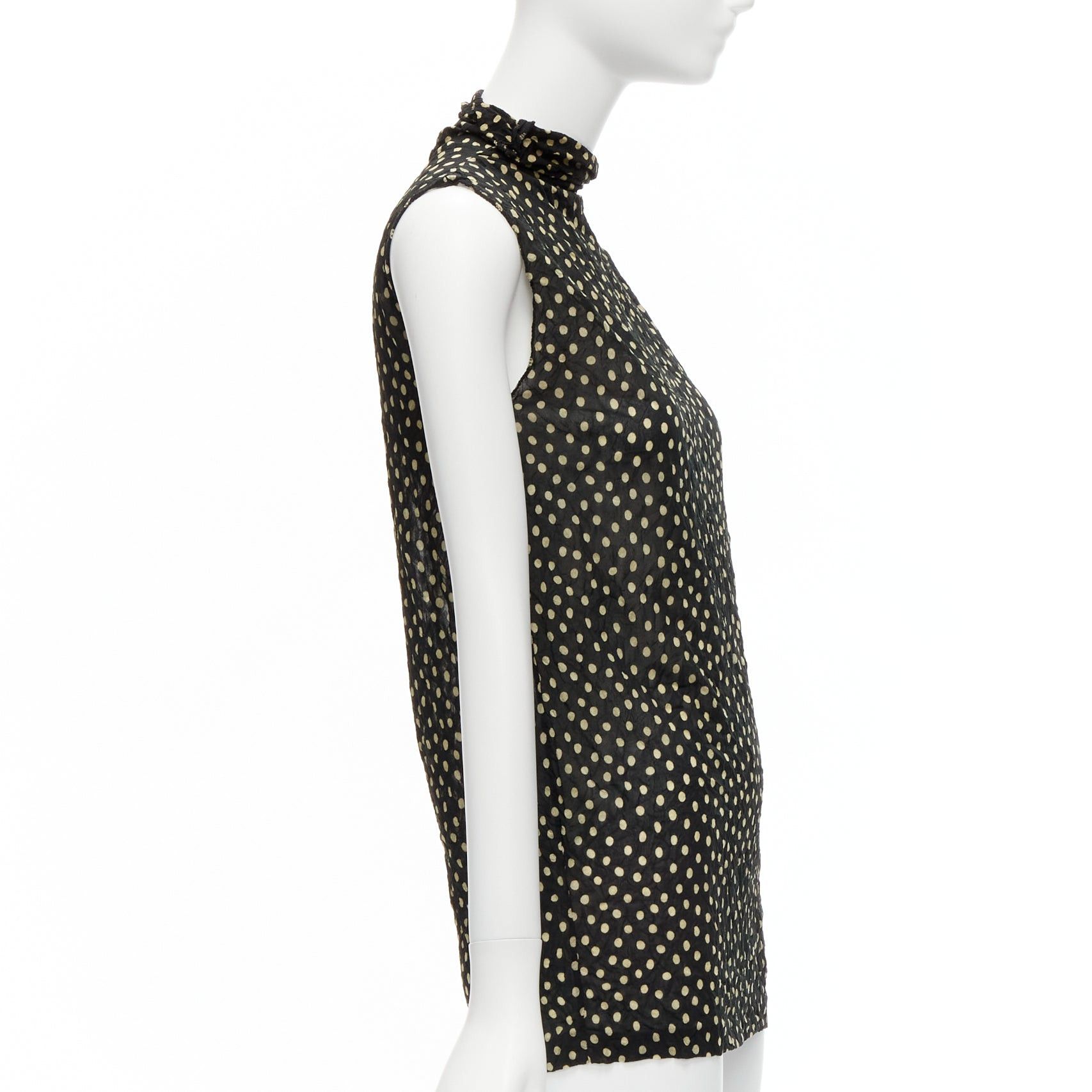Issey Miyake ISSEY MIYAKE Vintage black yellow polka dot crinkle sheer high neck vest top S Size S / US 4 / IT 40 - 4 Thumbnail