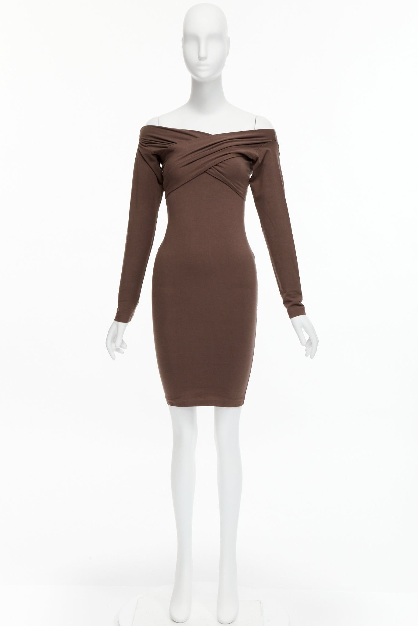 Romeo Gigli ROMEO GIGLI Vintage brown cotton bend criss cross off shoulder bodycon dress IT40 S Size S / US 4 / IT 40 - 10 Thumbnail