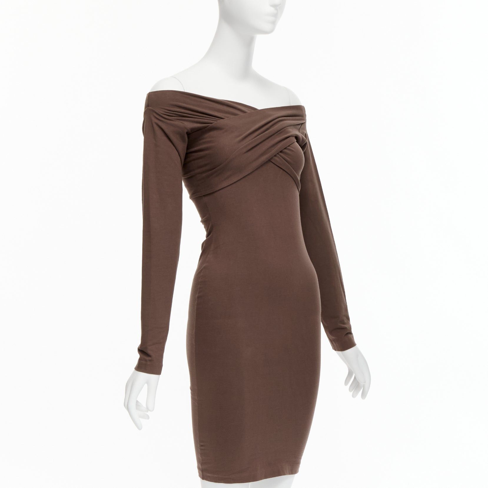 Romeo Gigli ROMEO GIGLI Vintage brown cotton bend criss cross off shoulder bodycon dress IT40 S Size S / US 4 / IT 40 - 3 Thumbnail