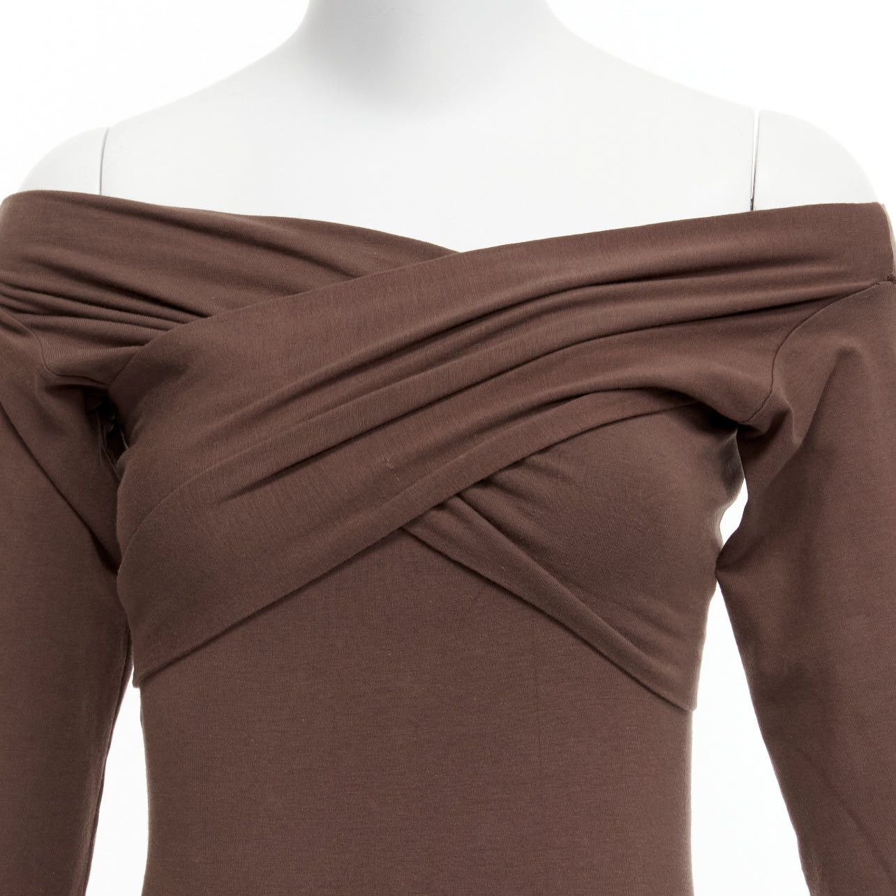 Romeo Gigli ROMEO GIGLI Vintage brown cotton bend criss cross off shoulder bodycon dress IT40 S Size S / US 4 / IT 40 - 2 Thumbnail