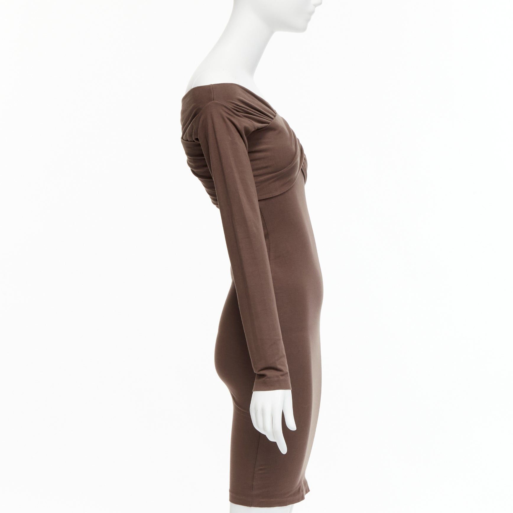 Romeo Gigli ROMEO GIGLI Vintage brown cotton bend criss cross off shoulder bodycon dress IT40 S Size S / US 4 / IT 40 - 4 Thumbnail