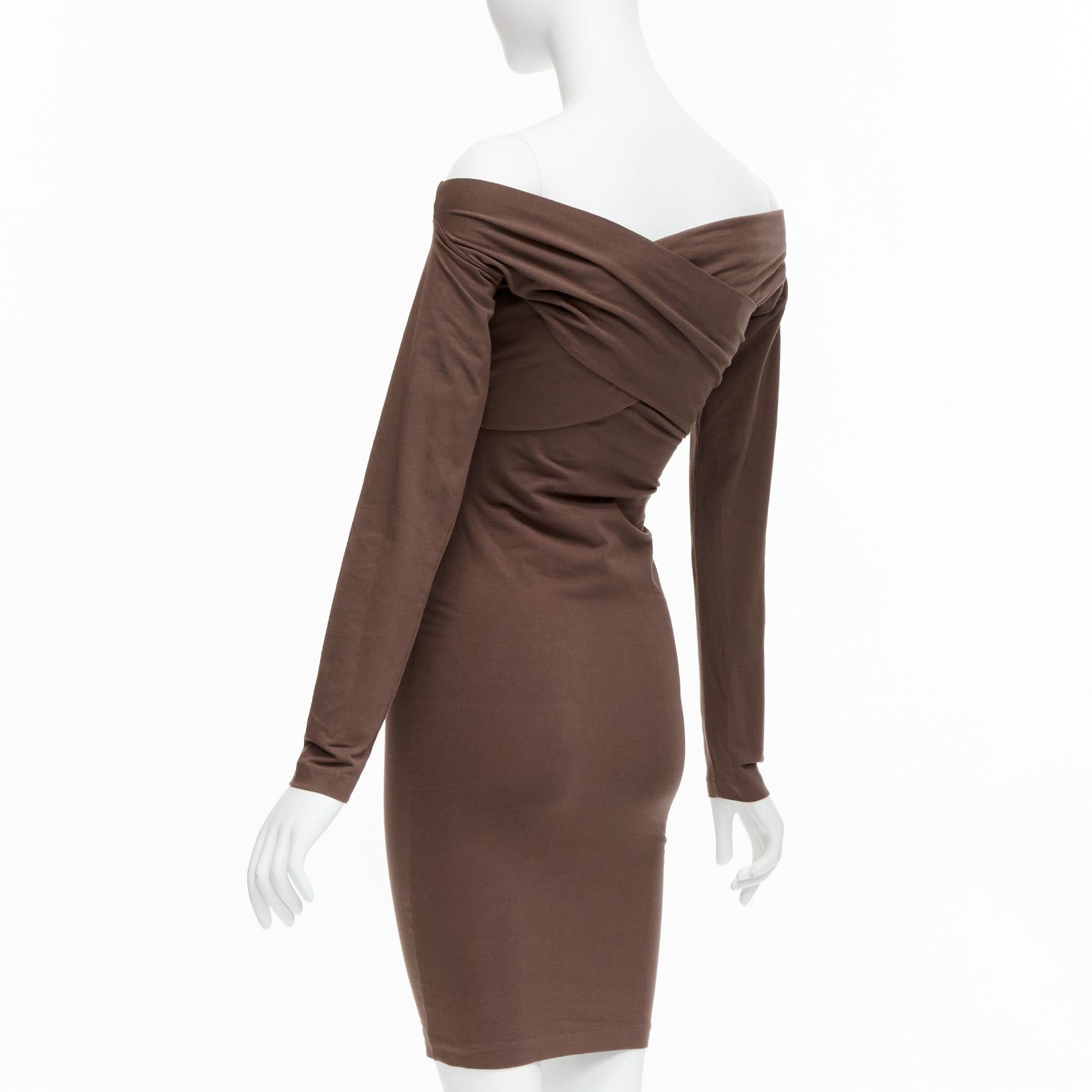 Romeo Gigli ROMEO GIGLI Vintage brown cotton bend criss cross off shoulder bodycon dress IT40 S Size S / US 4 / IT 40 - 6 Thumbnail