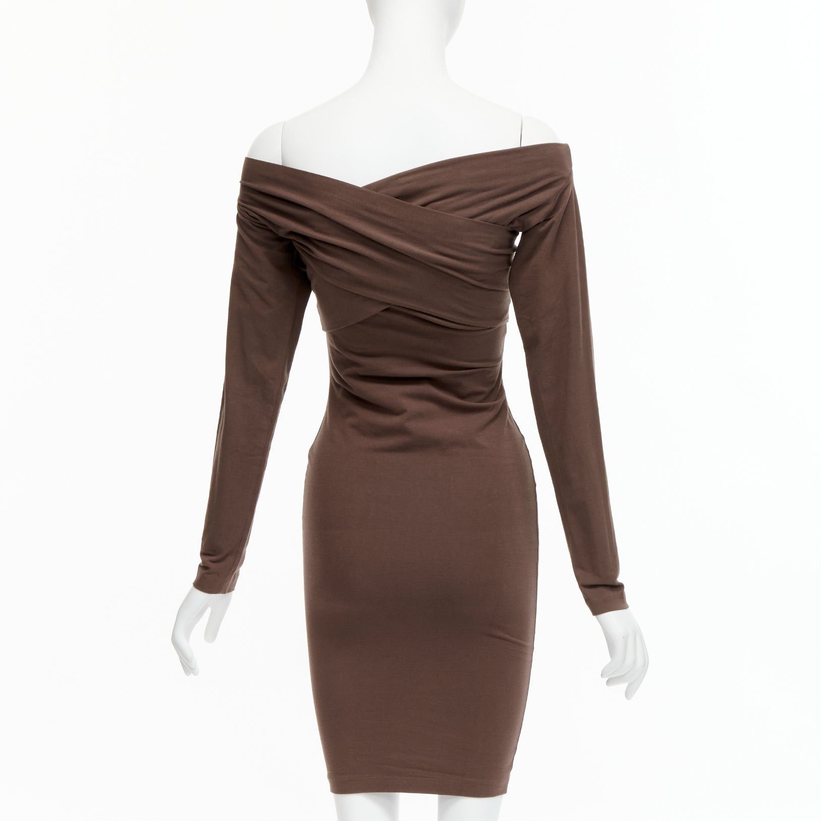 Romeo Gigli ROMEO GIGLI Vintage brown cotton bend criss cross off shoulder bodycon dress IT40 S Size S / US 4 / IT 40 - 5 Thumbnail