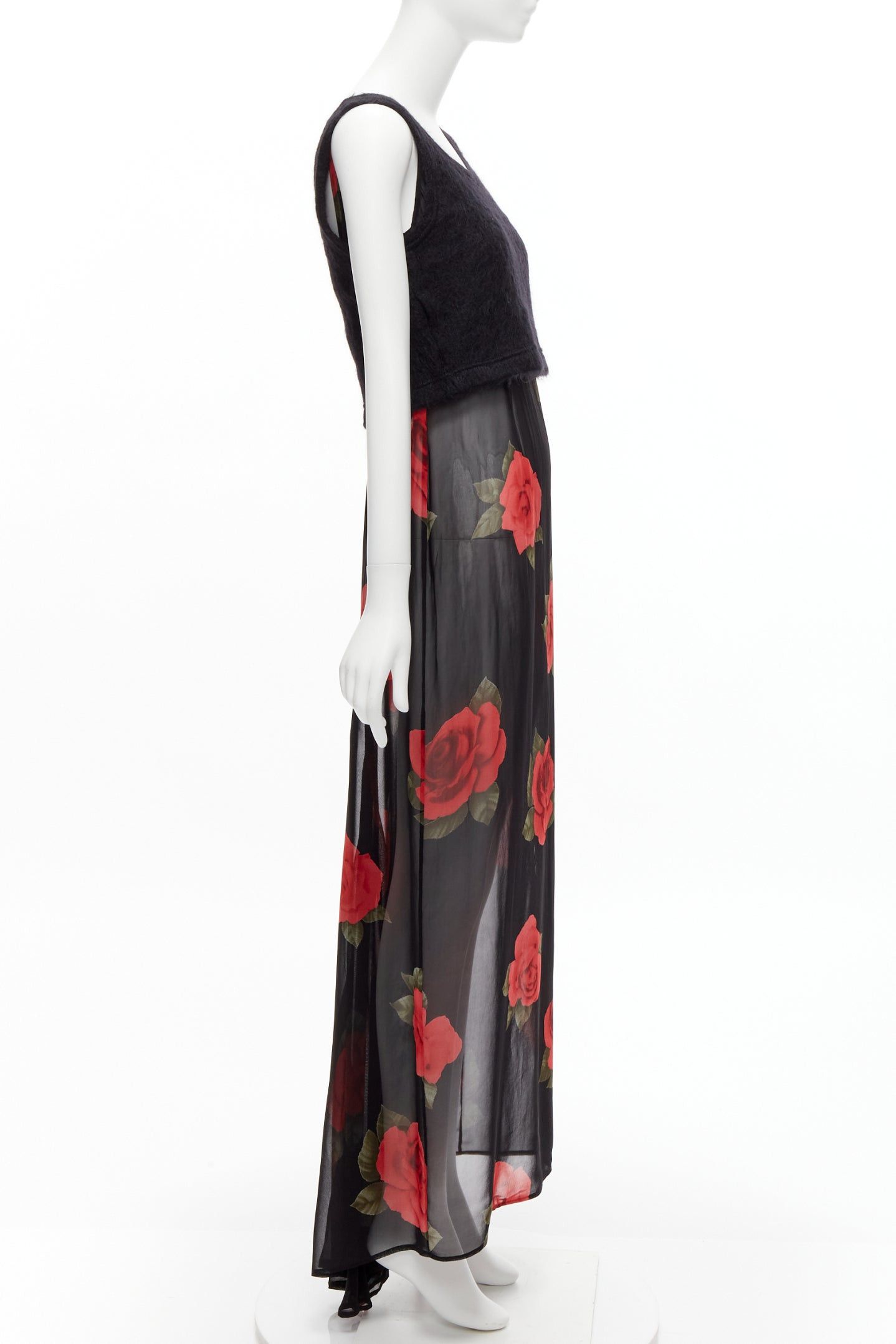 Dolce & Gabbana DOLCE GABBANA Vintage sheer red rose dress black cropped sweater vest set IT42 M Size M / US 6-8 / IT 42-44 - 4 Thumbnail