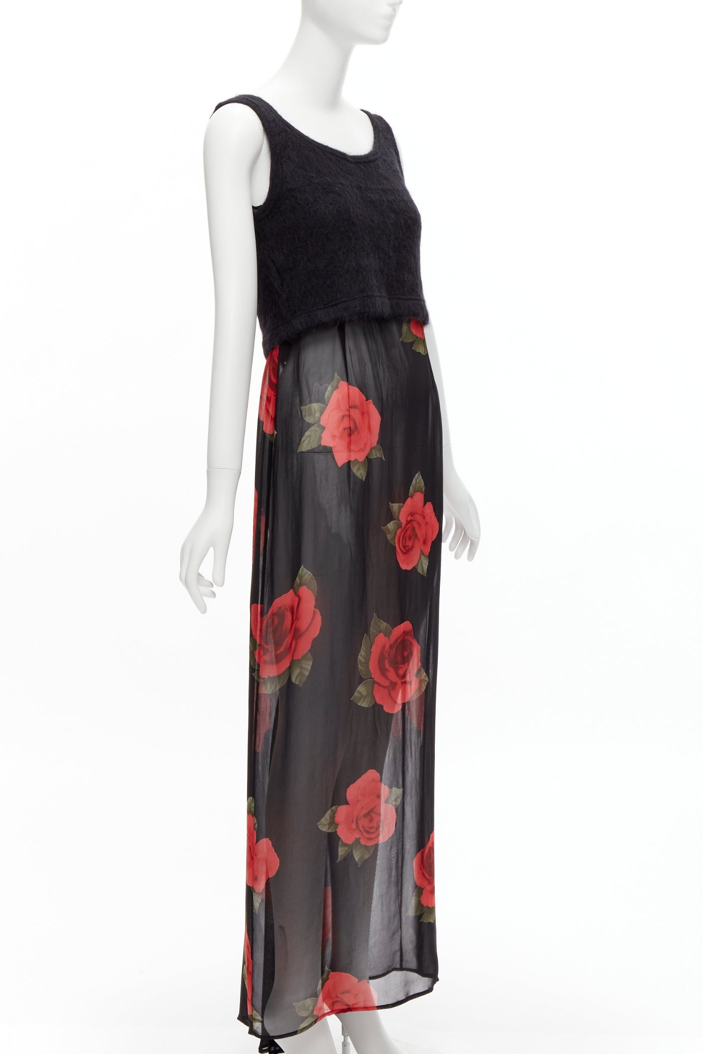 Dolce & Gabbana DOLCE GABBANA Vintage sheer red rose dress black cropped sweater vest set IT42 M Size M / US 6-8 / IT 42-44 - 3 Thumbnail