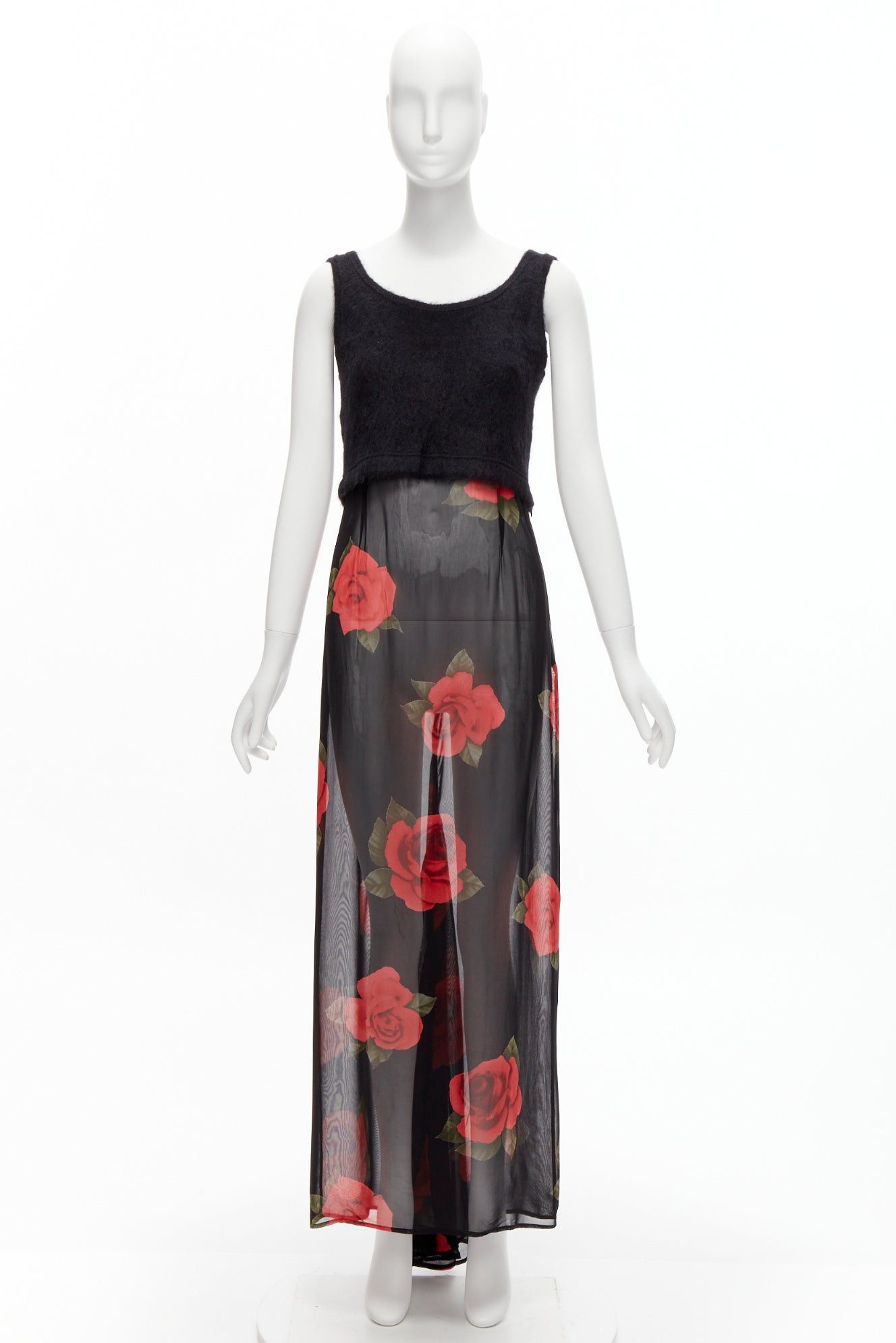 Dolce & Gabbana DOLCE GABBANA Vintage sheer red rose dress black cropped sweater vest set IT42 M Size M / US 6-8 / IT 42-44 - 10 Thumbnail