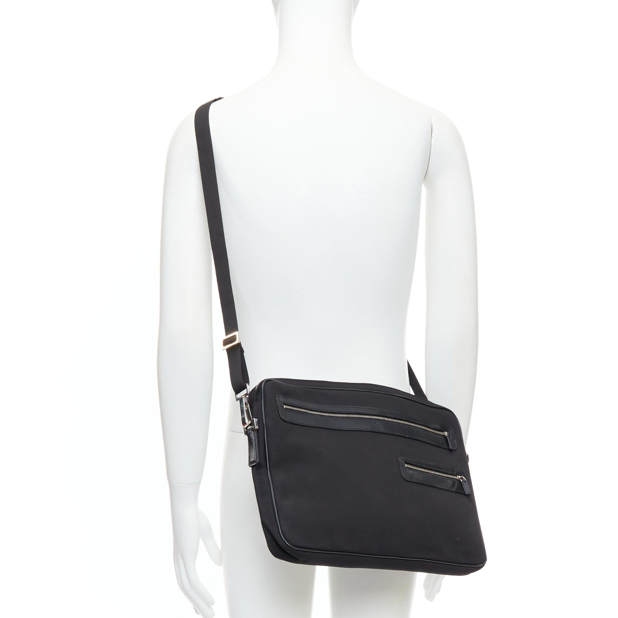 Gucci GUCCI VINTAGE black nylon leather trim crossbody messenger laptop bag Size ONE SIZE - 2 Thumbnail