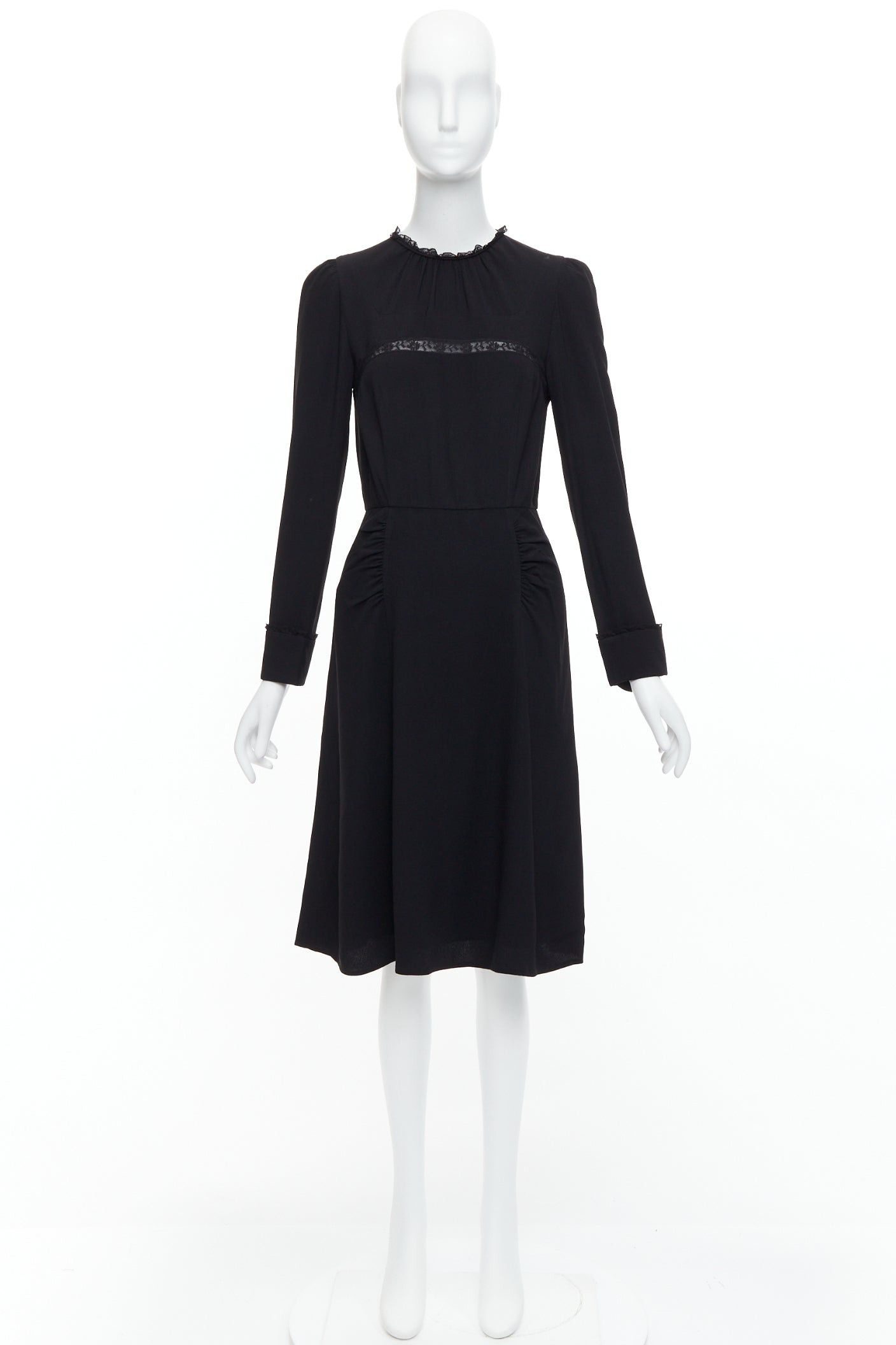 Prada PRADA 2016 black sheer lace applique pleated sides fit flare dress IT40 S Size S / US 4 / IT 40 - 9 Thumbnail