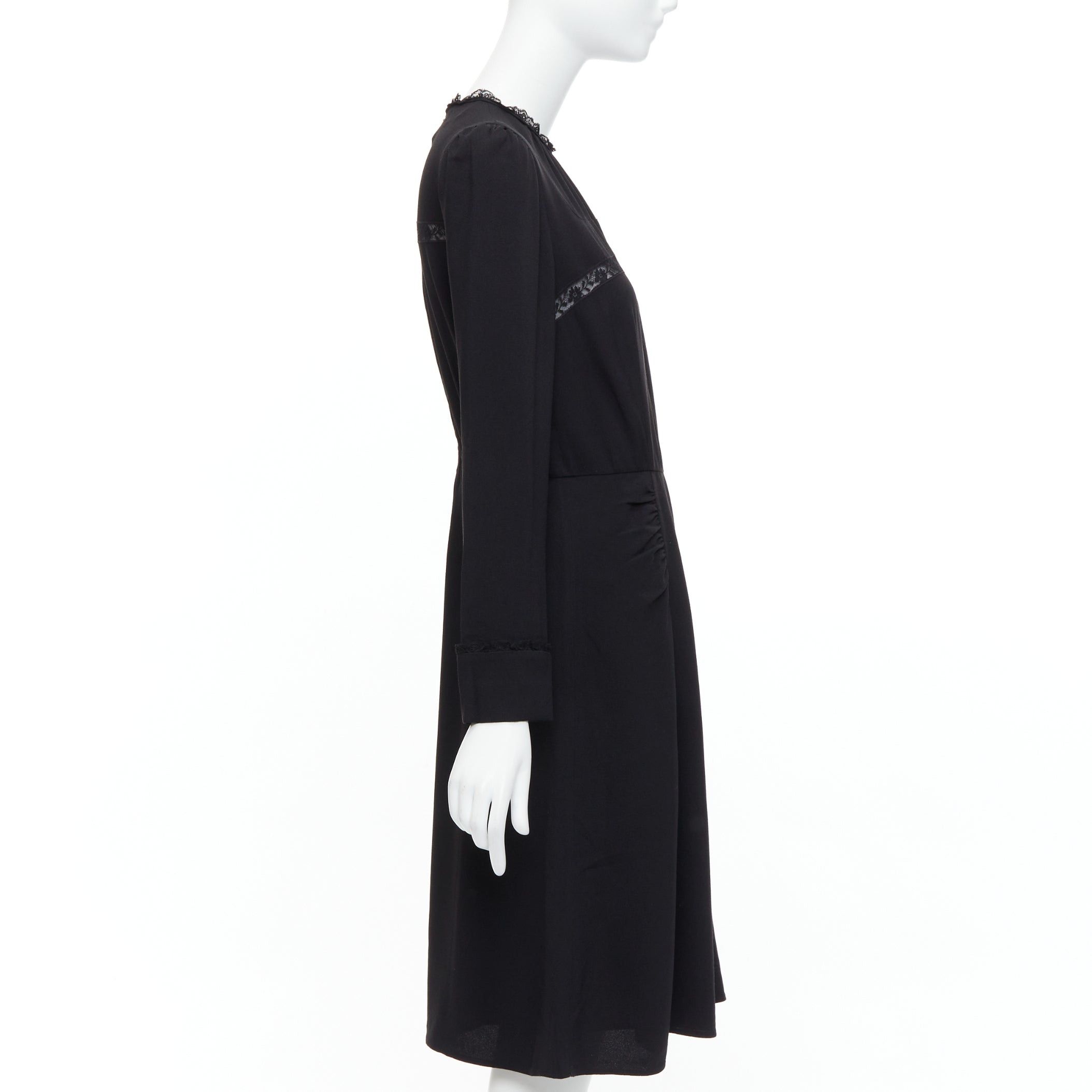 Prada PRADA 2016 black sheer lace applique pleated sides fit flare dress IT40 S Size S / US 4 / IT 40 - 4 Thumbnail