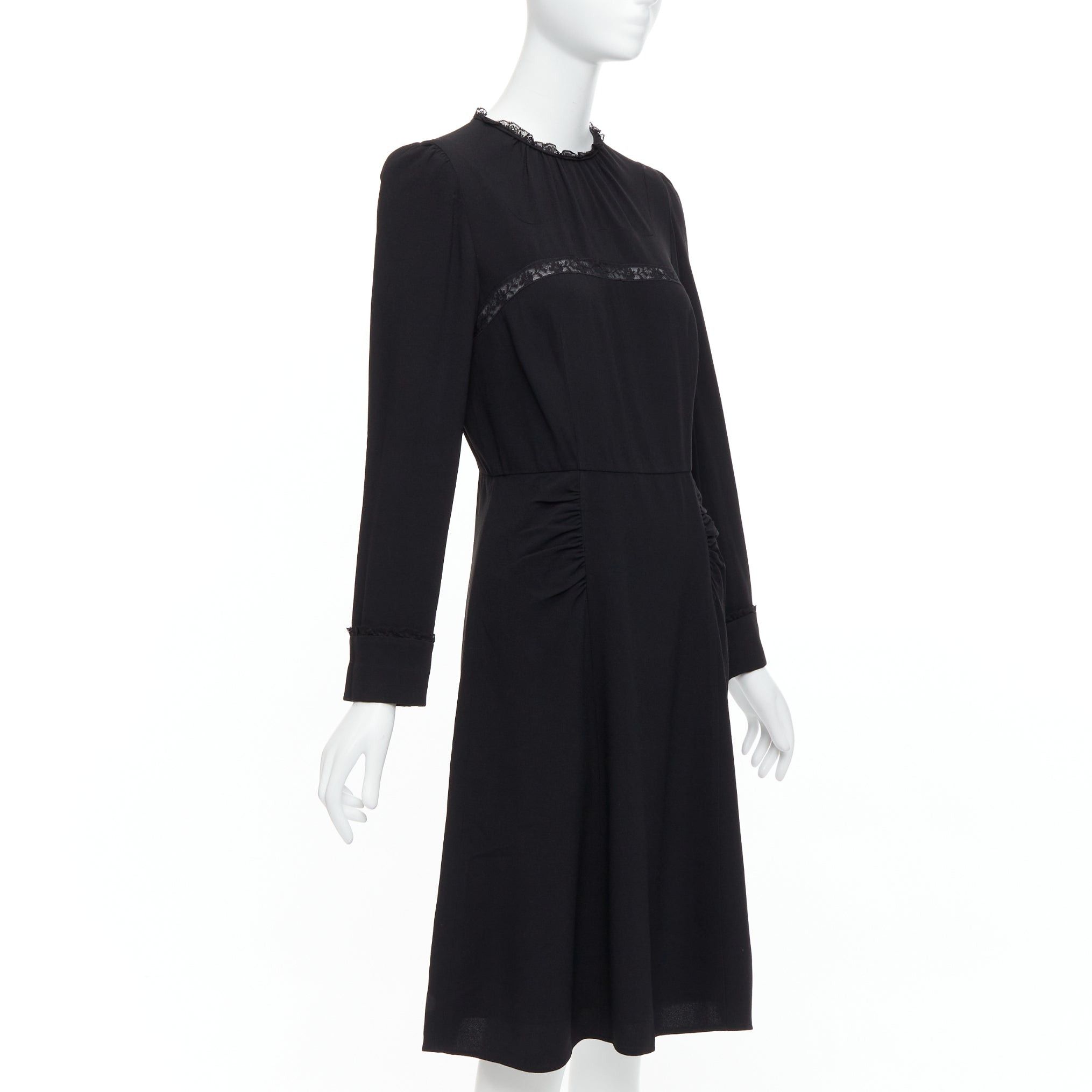 Prada PRADA 2016 black sheer lace applique pleated sides fit flare dress IT40 S Size S / US 4 / IT 40 - 3 Thumbnail