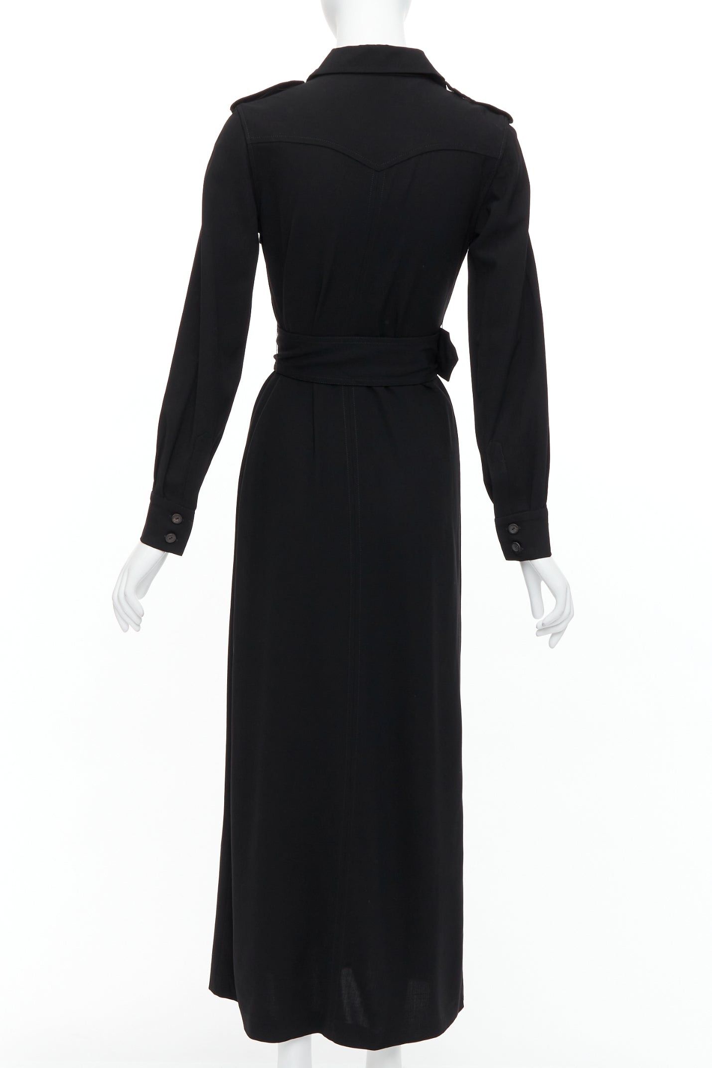Gucci GUCCI Tom Ford 1996 black virgin wool belted military safari dress Size M / US 6-8 / IT 42-44 - 5 Thumbnail