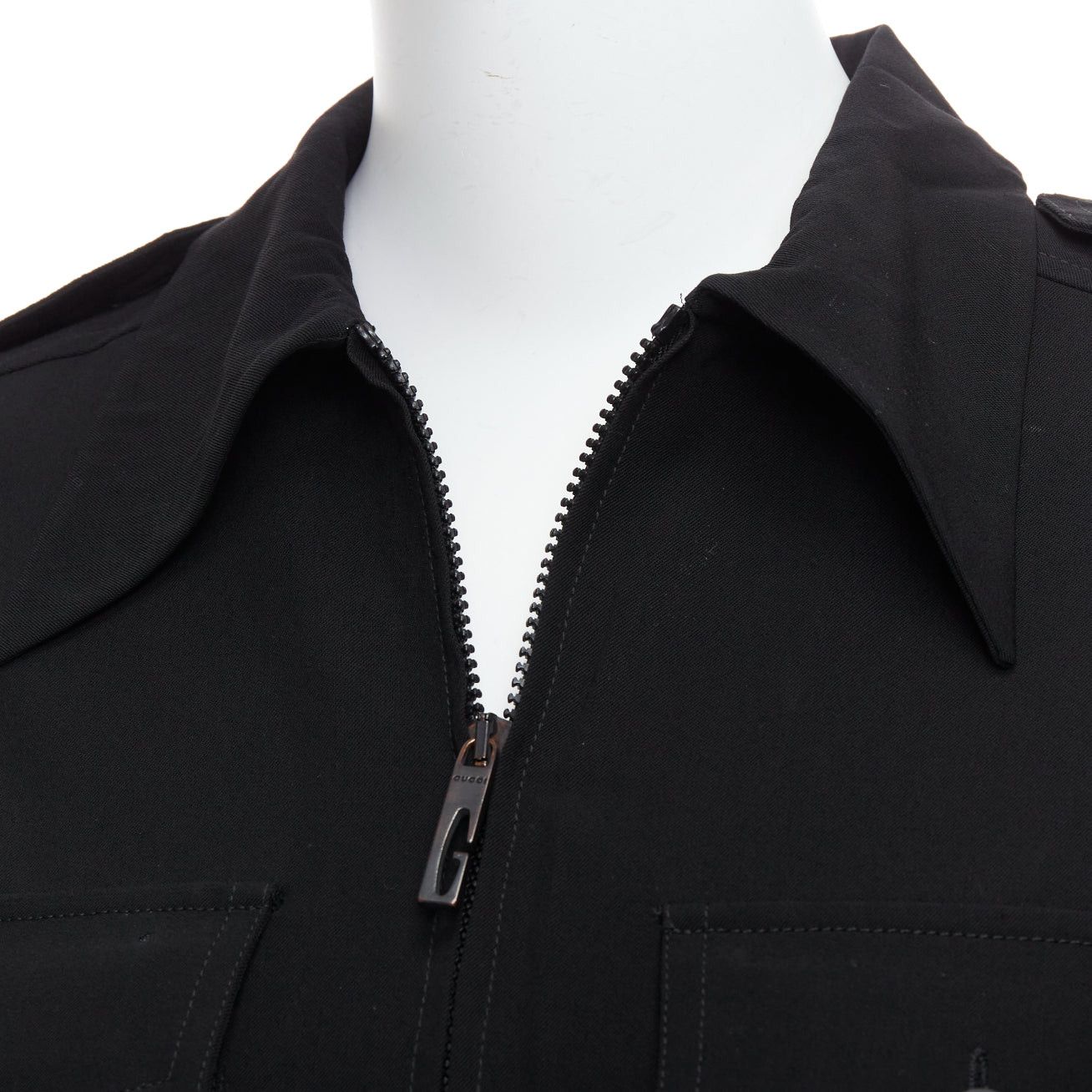 Gucci GUCCI Tom Ford 1996 black virgin wool belted military safari dress Size M / US 6-8 / IT 42-44 - 7 Thumbnail