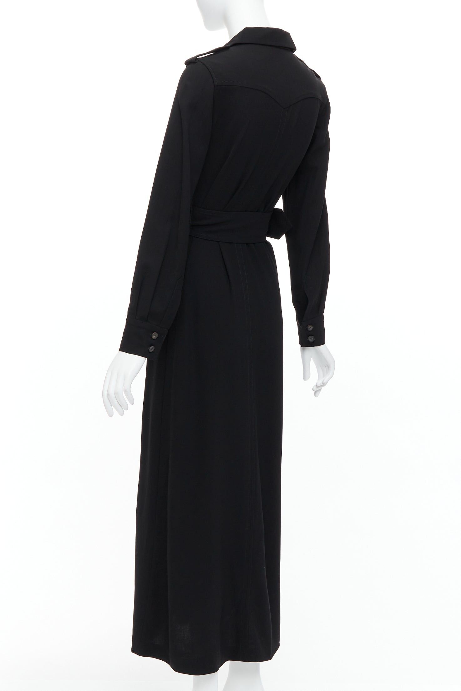 Gucci GUCCI Tom Ford 1996 black virgin wool belted military safari dress Size M / US 6-8 / IT 42-44 - 6 Thumbnail