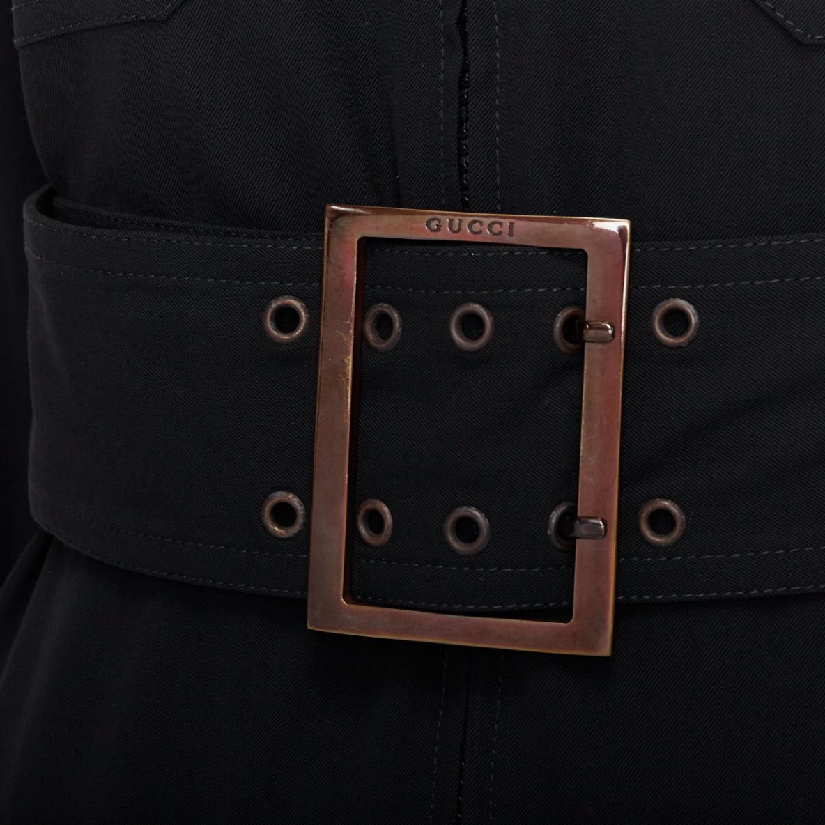 Gucci GUCCI Tom Ford 1996 black virgin wool belted military safari dress Size M / US 6-8 / IT 42-44 - 2 Thumbnail