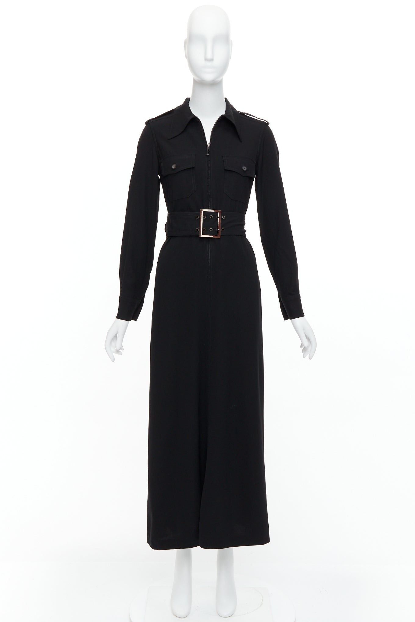 Gucci GUCCI Tom Ford 1996 black virgin wool belted military safari dress Size M / US 6-8 / IT 42-44 - 9 Thumbnail