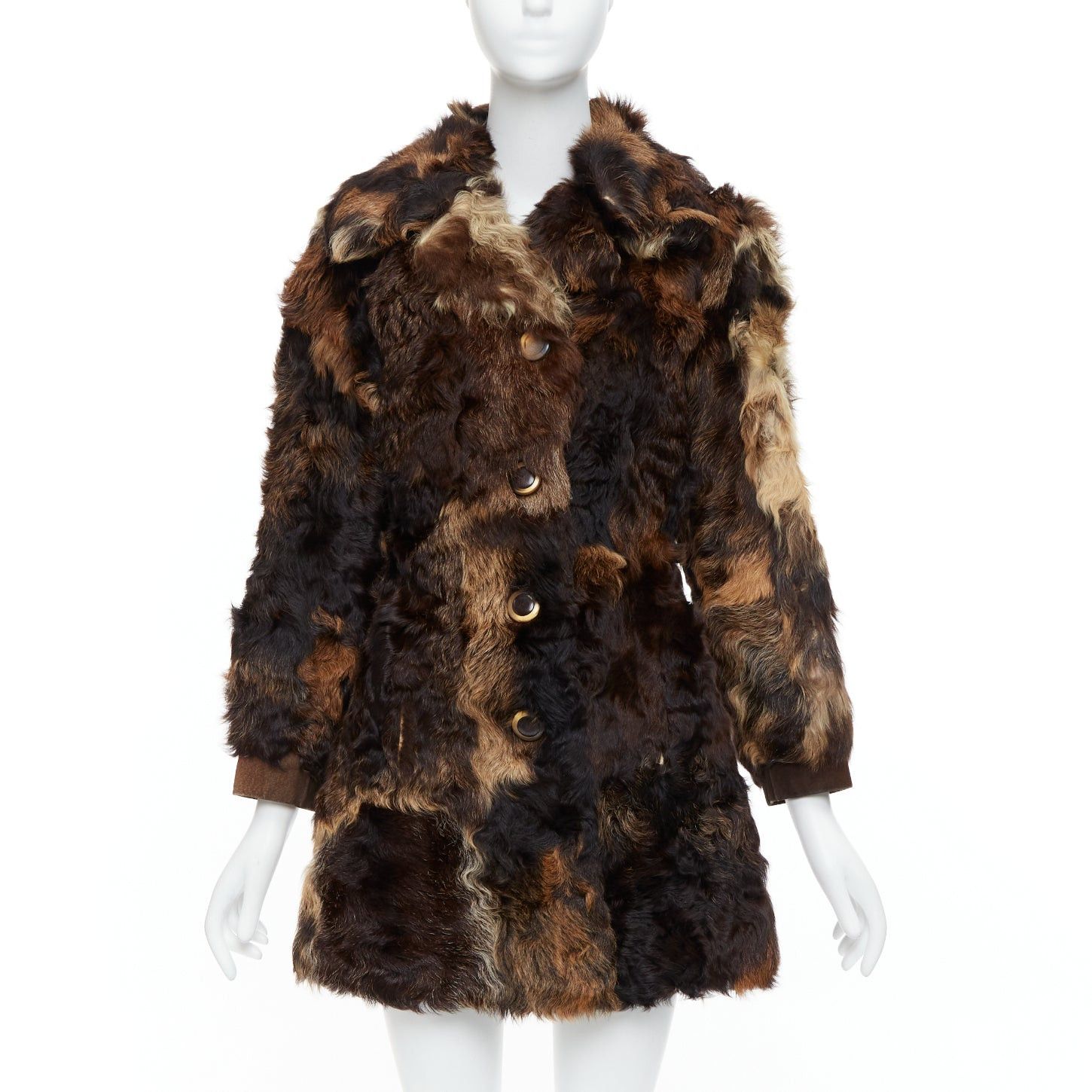 Other FRYLANE PARIS mixed texture brown genuine fur large button front leather coat Size M / US 6-8 / IT 42-44 - 3 Thumbnail