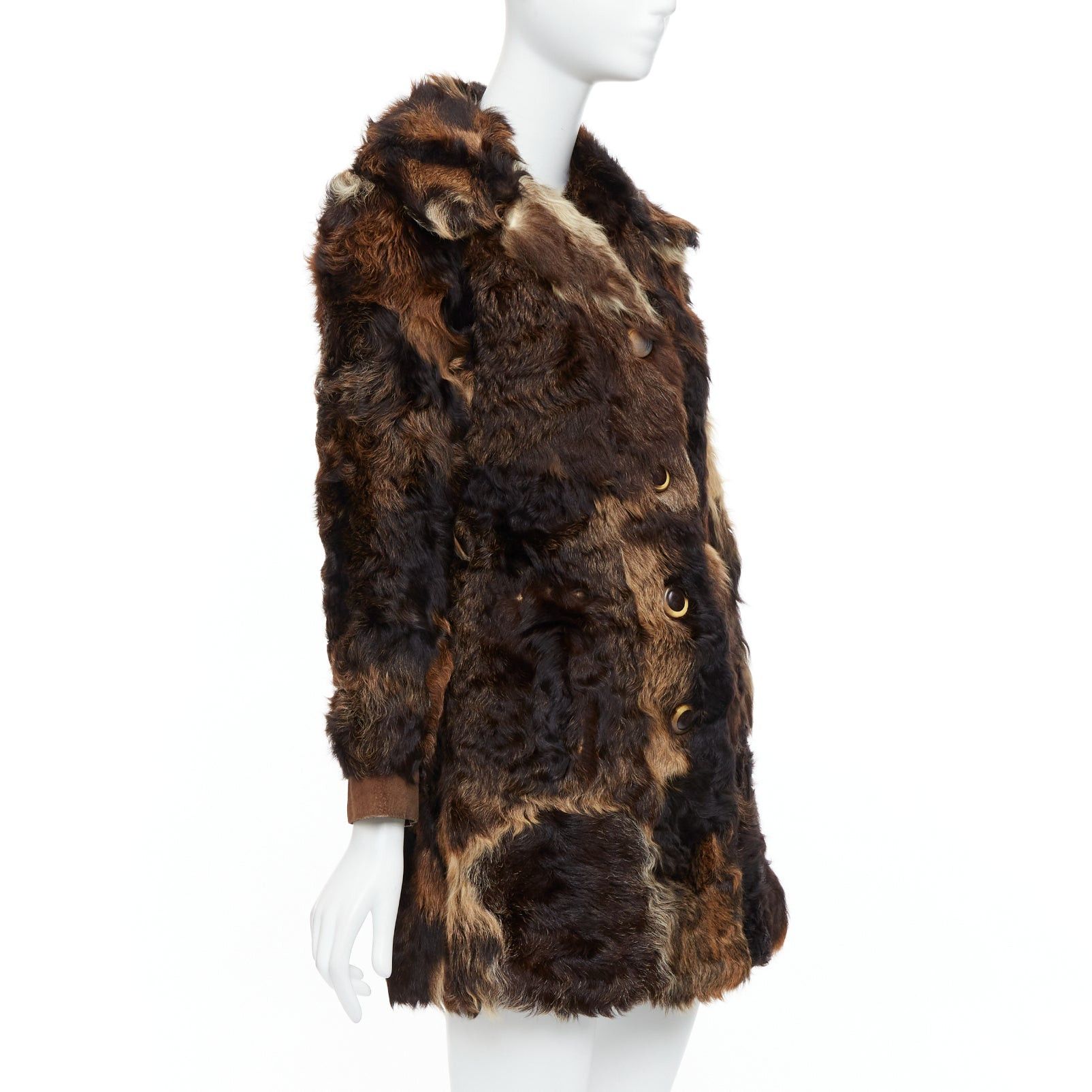 Other FRYLANE PARIS mixed texture brown genuine fur large button front leather coat Size M / US 6-8 / IT 42-44 - 4 Thumbnail