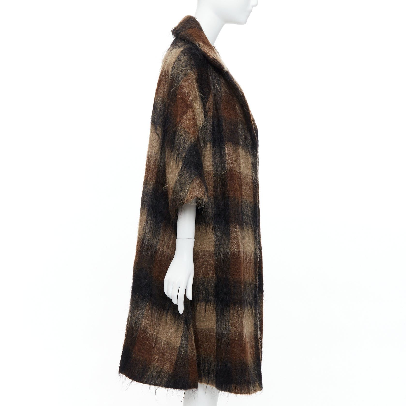 Other LILLI ANN Vintage brown checked mohair wide sleeve long overcoat Size M / US 6-8 / IT 42-44 - 4 Thumbnail