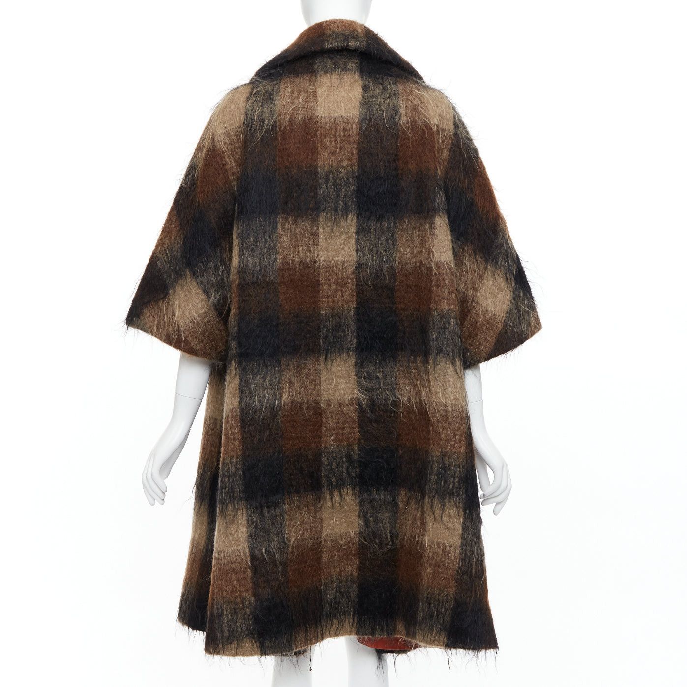 Other LILLI ANN Vintage brown checked mohair wide sleeve long overcoat Size M / US 6-8 / IT 42-44 - 5 Thumbnail