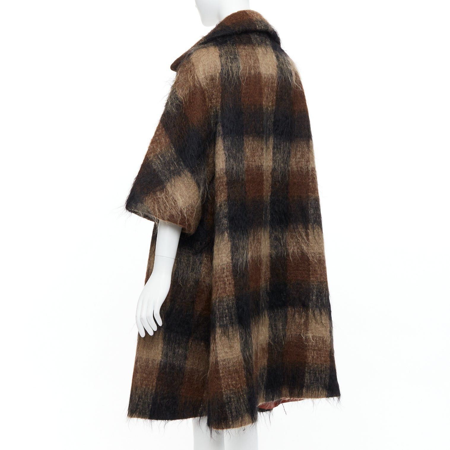 Other LILLI ANN Vintage brown checked mohair wide sleeve long overcoat Size M / US 6-8 / IT 42-44 - 6 Thumbnail