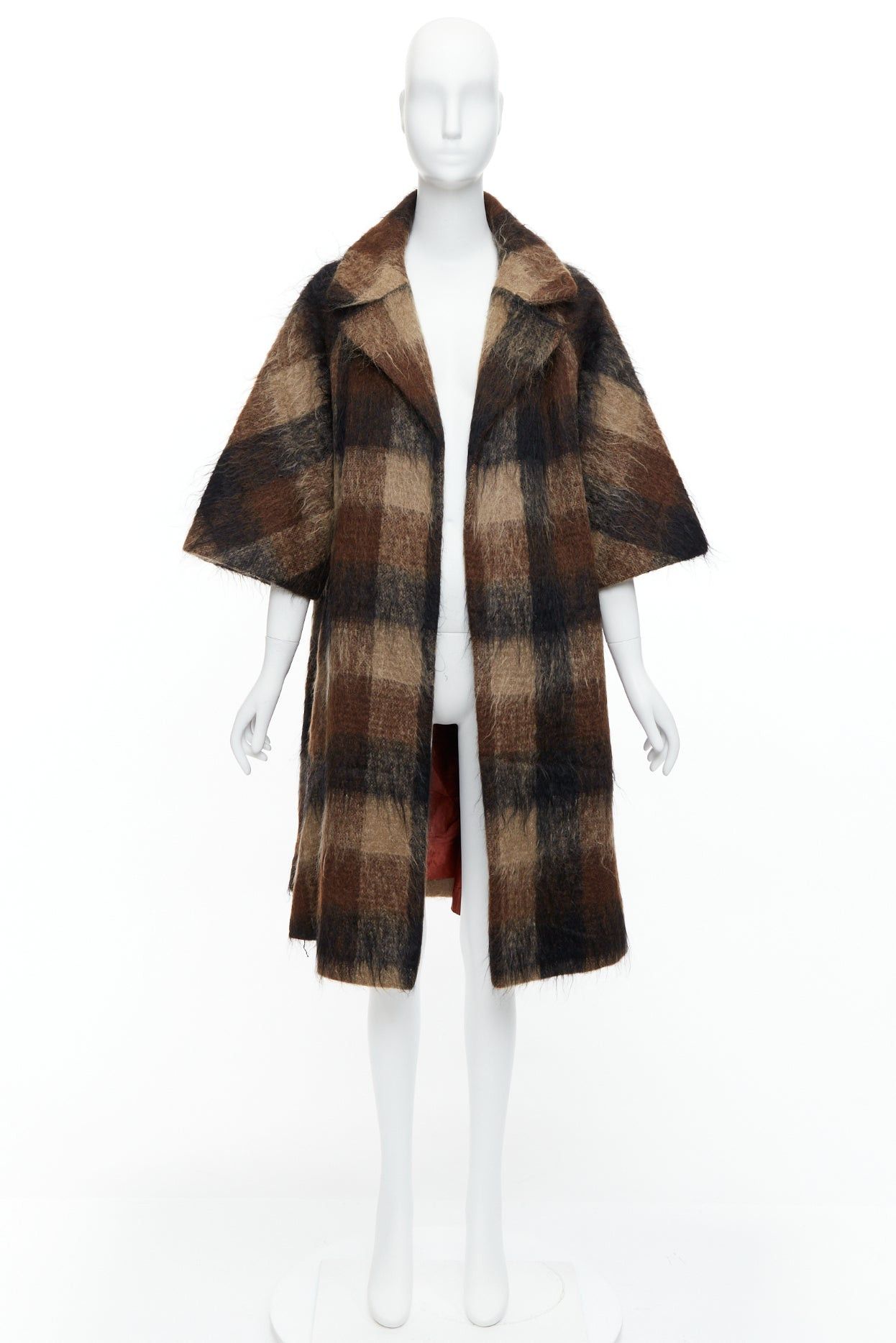 Other LILLI ANN Vintage brown checked mohair wide sleeve long overcoat Size M / US 6-8 / IT 42-44 - 9 Thumbnail