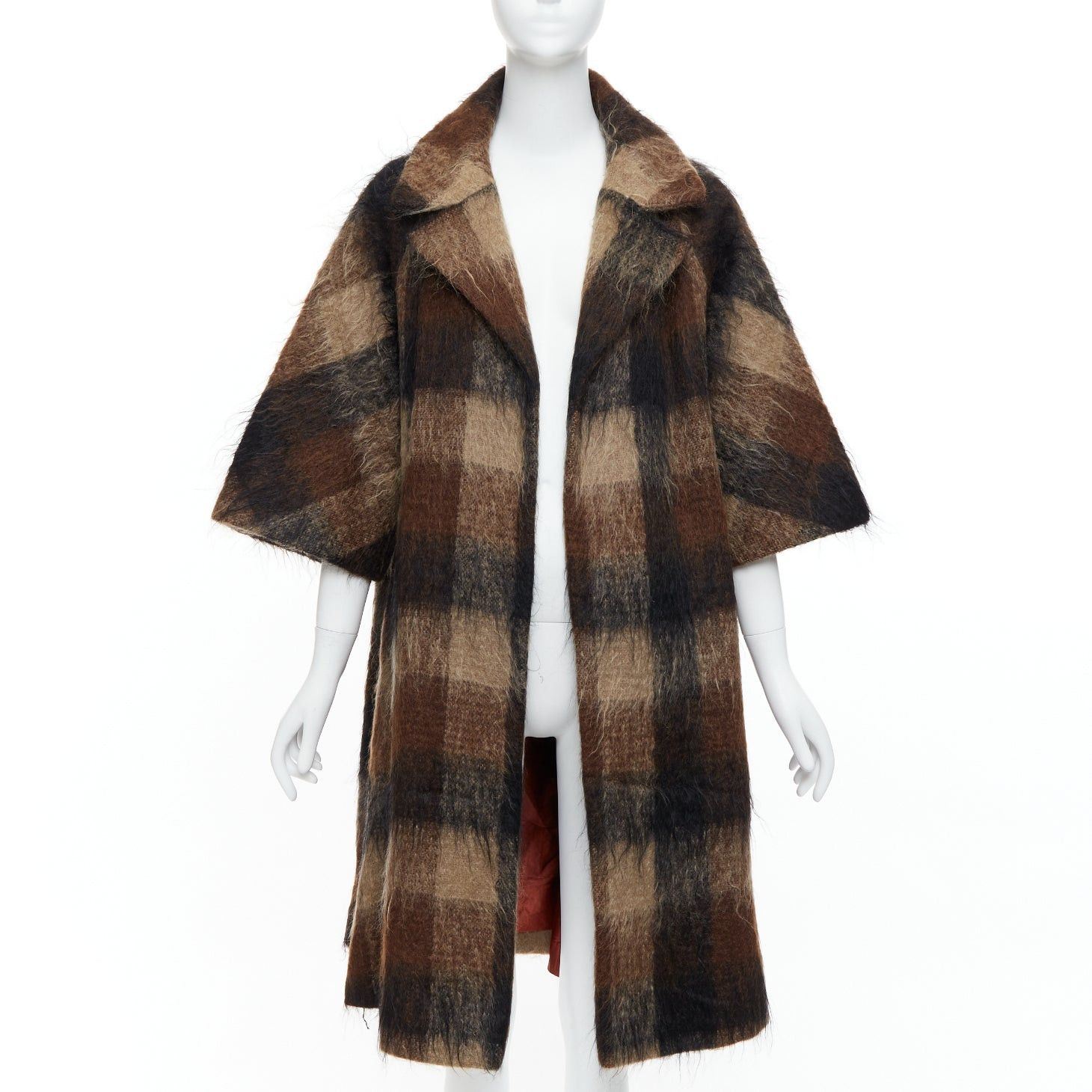 Other LILLI ANN Vintage brown checked mohair wide sleeve long overcoat Size M / US 6-8 / IT 42-44 - 3 Thumbnail