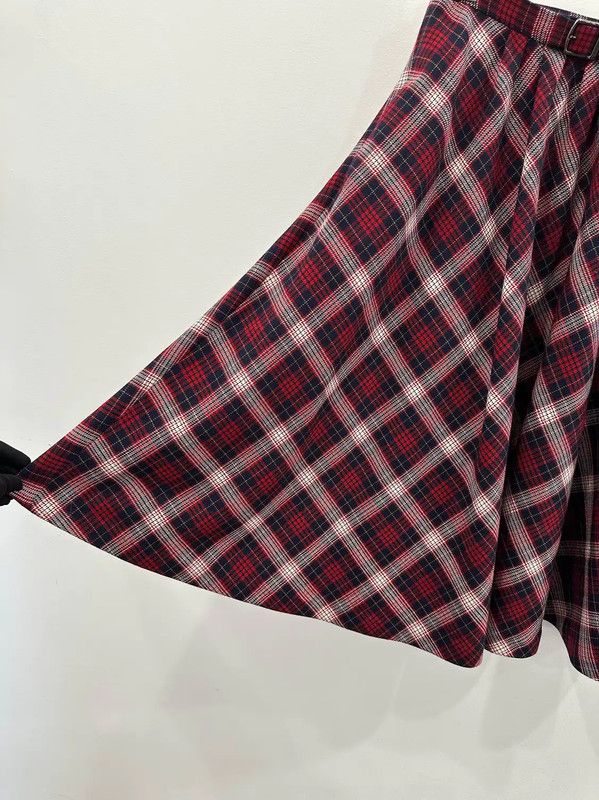 Dior Dior Wool Midi Skirt in Burgundy Plaid 0089 Size 23" - 3 Thumbnail