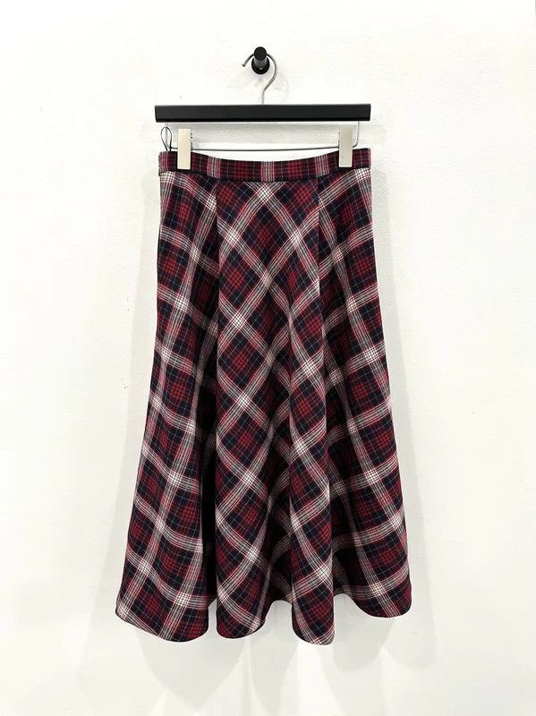 Dior Dior Wool Midi Skirt in Burgundy Plaid 0089 Size 23" - 2 Thumbnail