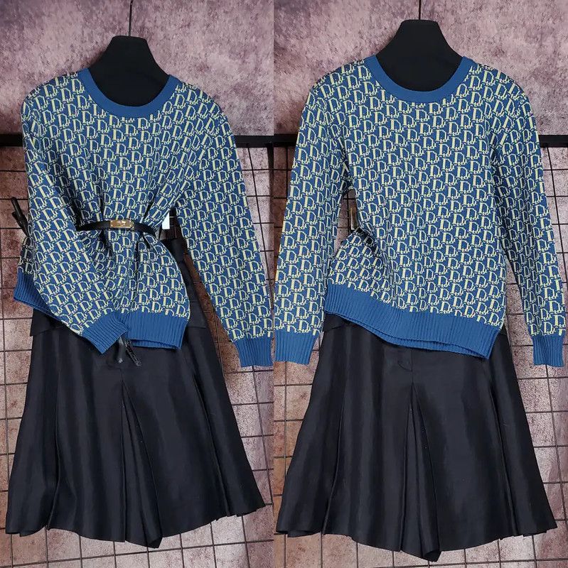 Dior Dior Blue Wool Logo Knit Sweater for Women 0089 Size L / US 10 / IT 46 - 2 Thumbnail