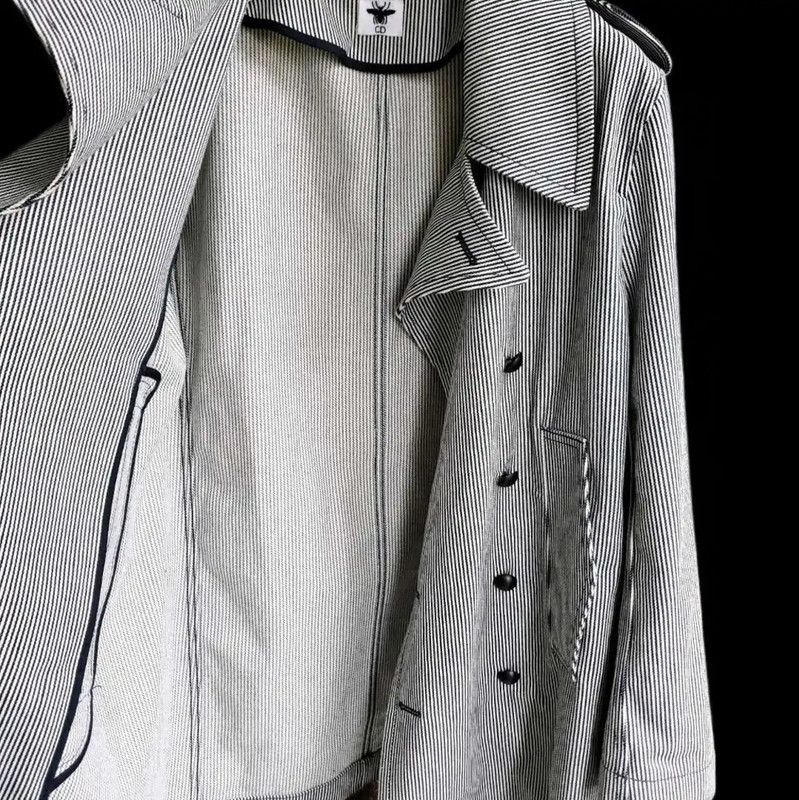 Dior Dior Black Striped Cotton Mid-Length Trench Coat 0089 Size XL / US 12-14 / IT 48-50 - 8 Thumbnail