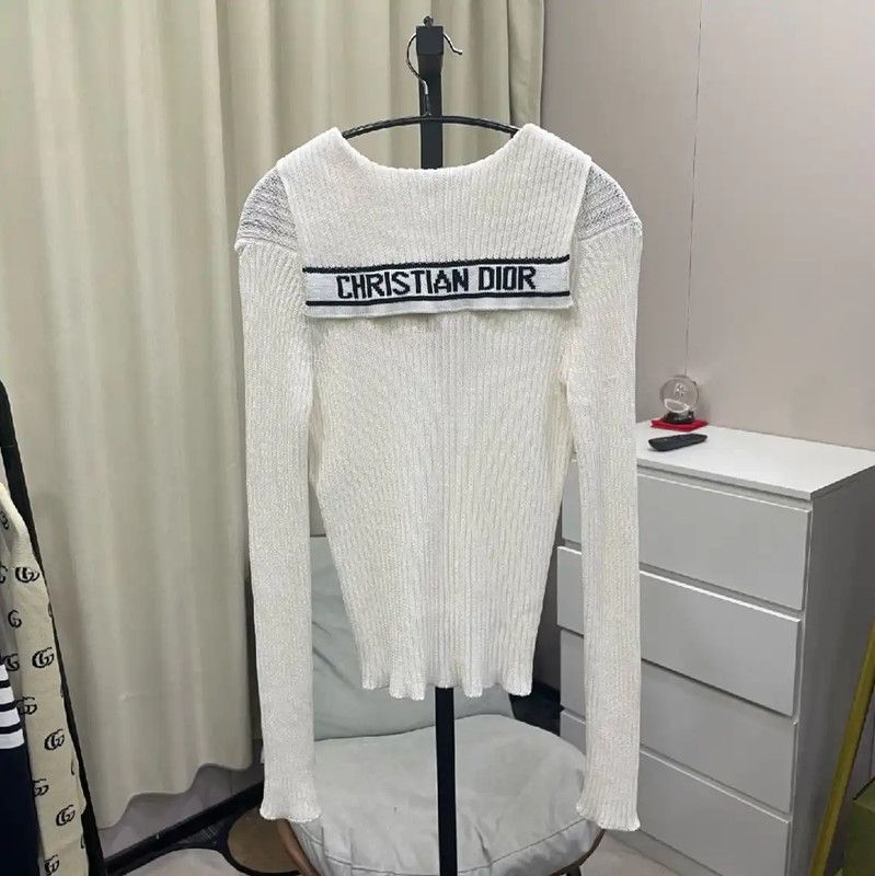 Dior Dior White Cotton Women's Pullover Sweater 0089 Size M / US 6-8 / IT 42-44 - 2 Thumbnail