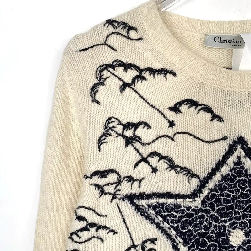 Dior Dior Cream Cashmere Embroidered Long Sleeve Sweater 0089 Size XS / US 0-2 / IT 36-38 - 3 Thumbnail