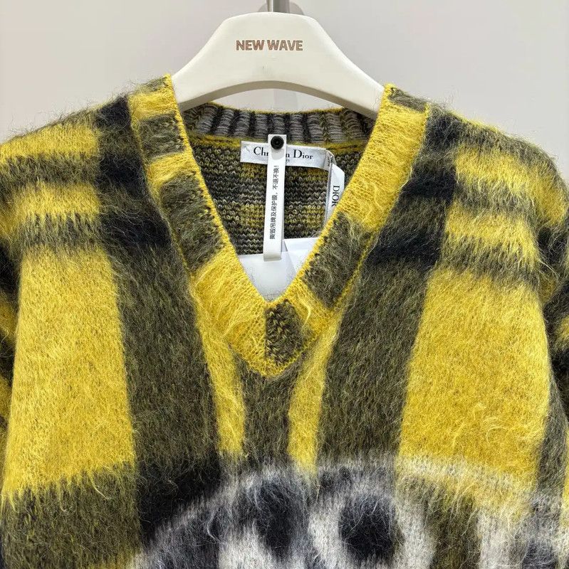 Dior Dior Yellow Mohair Checked Long Sleeve Sweater 0089 Size S / US 4 / IT 40 - 3 Thumbnail