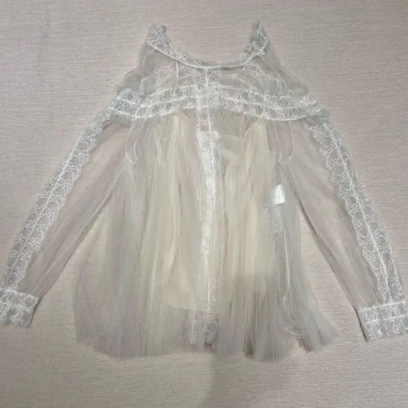 Dior Dior Sheer Long Sleeve White Top for Women 0089 Size M / US 6-8 / IT 42-44 - 2 Thumbnail