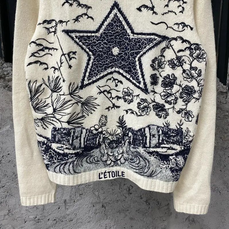 Dior Dior Spring Autumn Cream Long Sleeve Pullover 0089 Size ONE SIZE - 4 Thumbnail