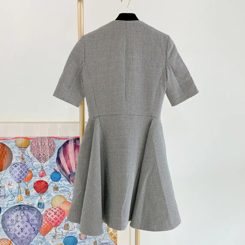Dior Dior Grey Wool Check Short Sleeve Dress 0089 Size S / US 4 / IT 40 - 2 Thumbnail