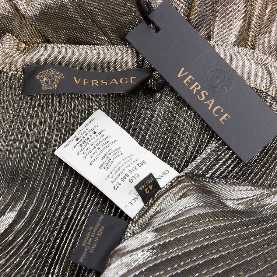 Versace VERSACE 2017 metallic gold silk-lame baroque trim pleated full skirt IT42 M Size 28" / US 6 / IT 42 - 8 Thumbnail