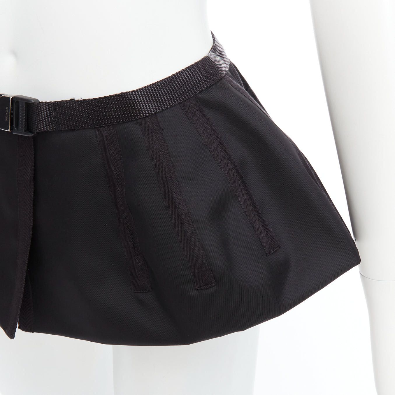 Prada PRADA 2008 black nylon silver logo buckle fabric peplum belt IT38 XS Size ONE SIZE - 7 Thumbnail
