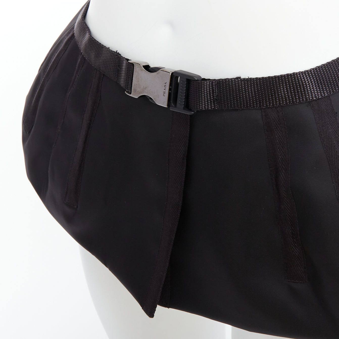 Prada PRADA 2008 black nylon silver logo buckle fabric peplum belt IT38 XS Size ONE SIZE - 2 Thumbnail