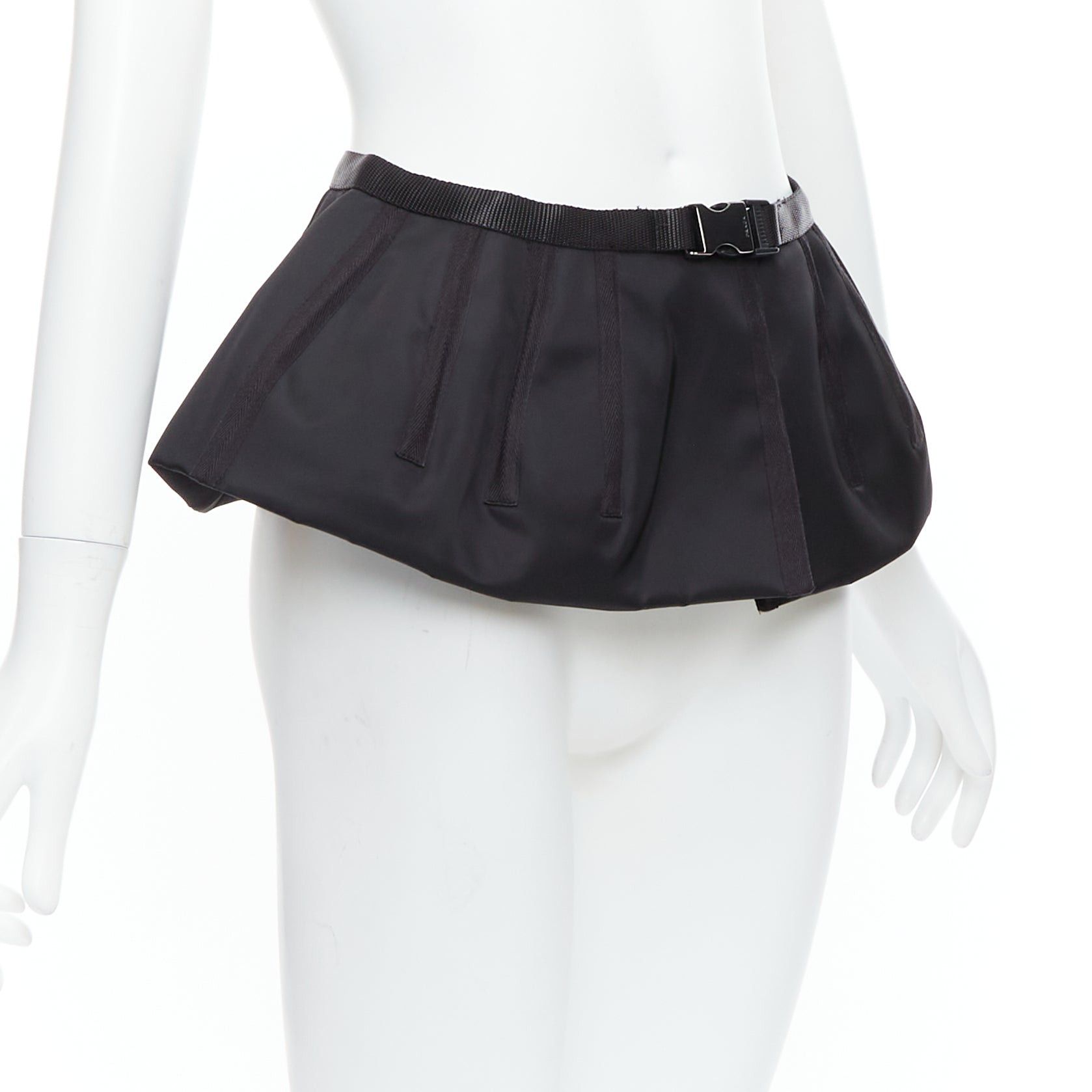 Prada PRADA 2008 black nylon silver logo buckle fabric peplum belt IT38 XS Size ONE SIZE - 3 Thumbnail