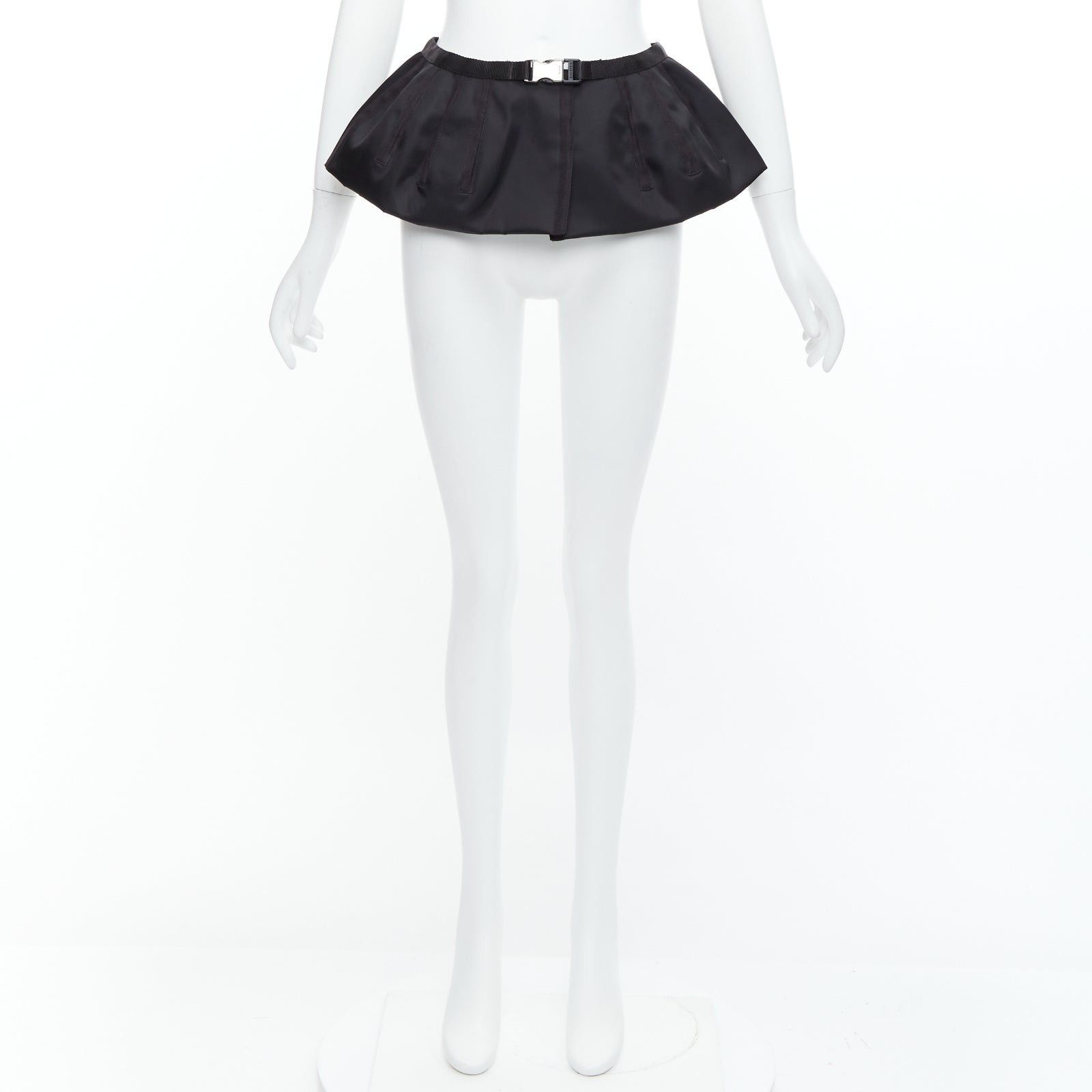 Prada PRADA 2008 black nylon silver logo buckle fabric peplum belt IT38 XS Size ONE SIZE - 10 Thumbnail