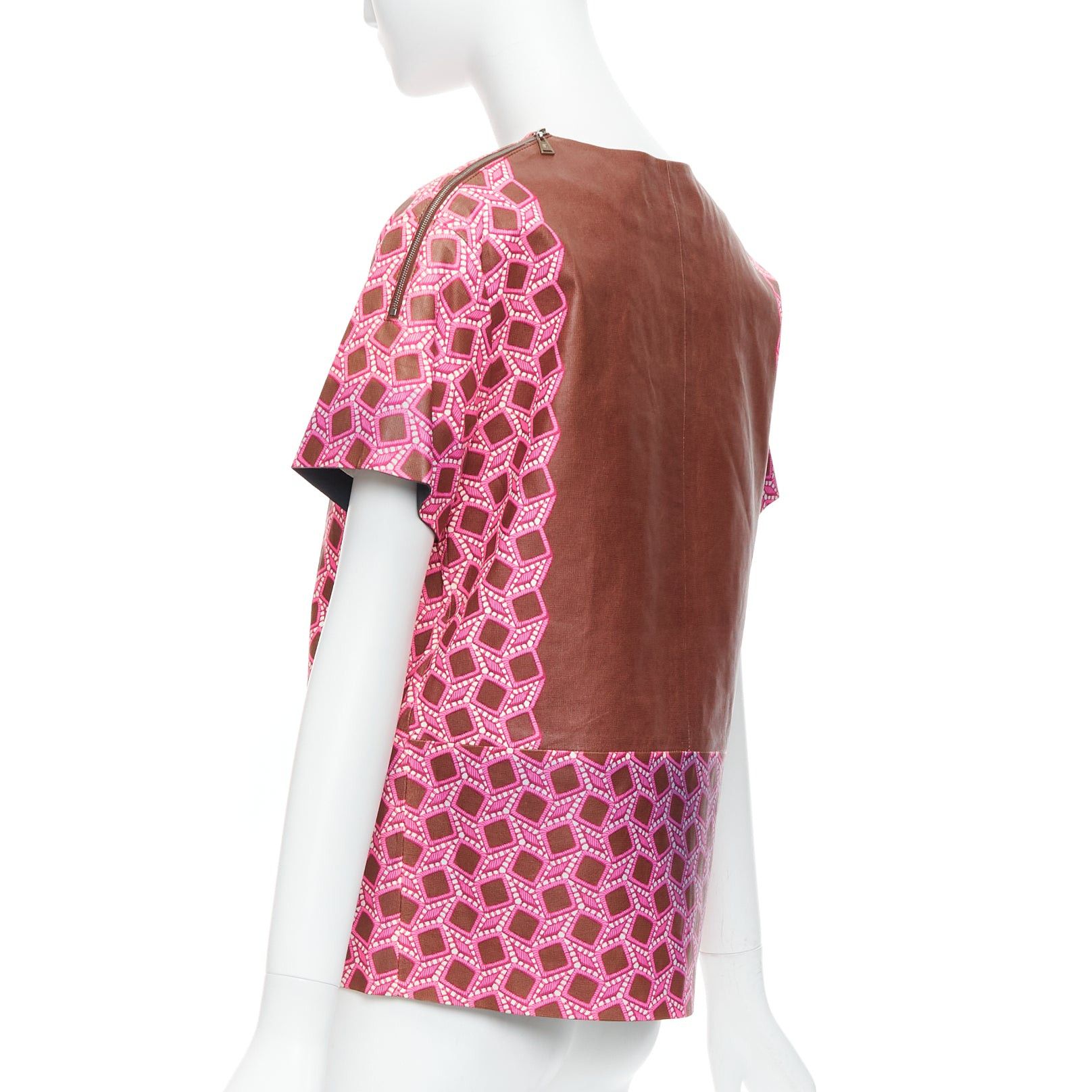 Louis Vuitton rare LOUIS VUITTON genuine leather pink enlarged lattice lace print boxy top FR36 S Size S / US 4 / IT 40 - 5 Thumbnail