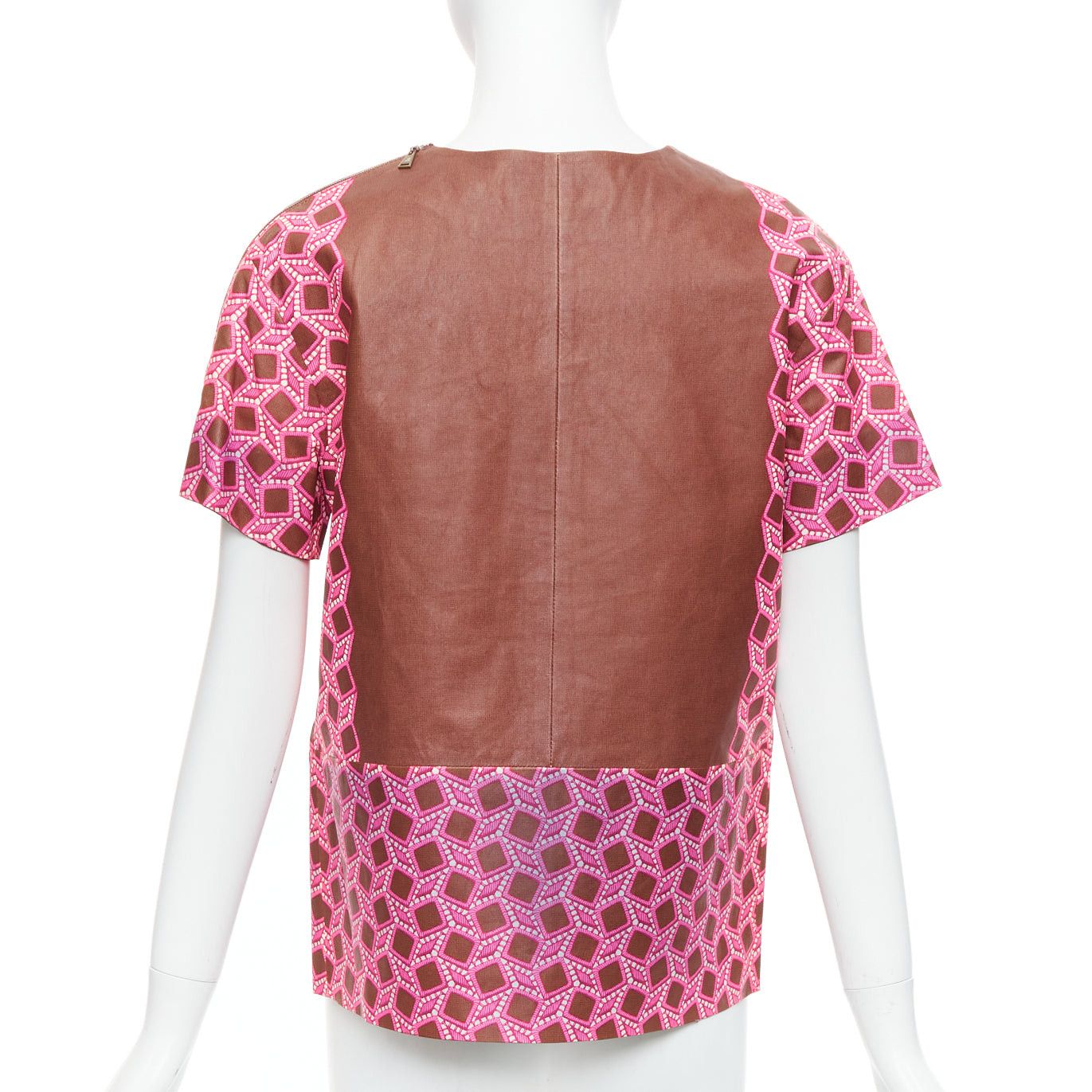 Louis Vuitton rare LOUIS VUITTON genuine leather pink enlarged lattice lace print boxy top FR36 S Size S / US 4 / IT 40 - 2 Thumbnail