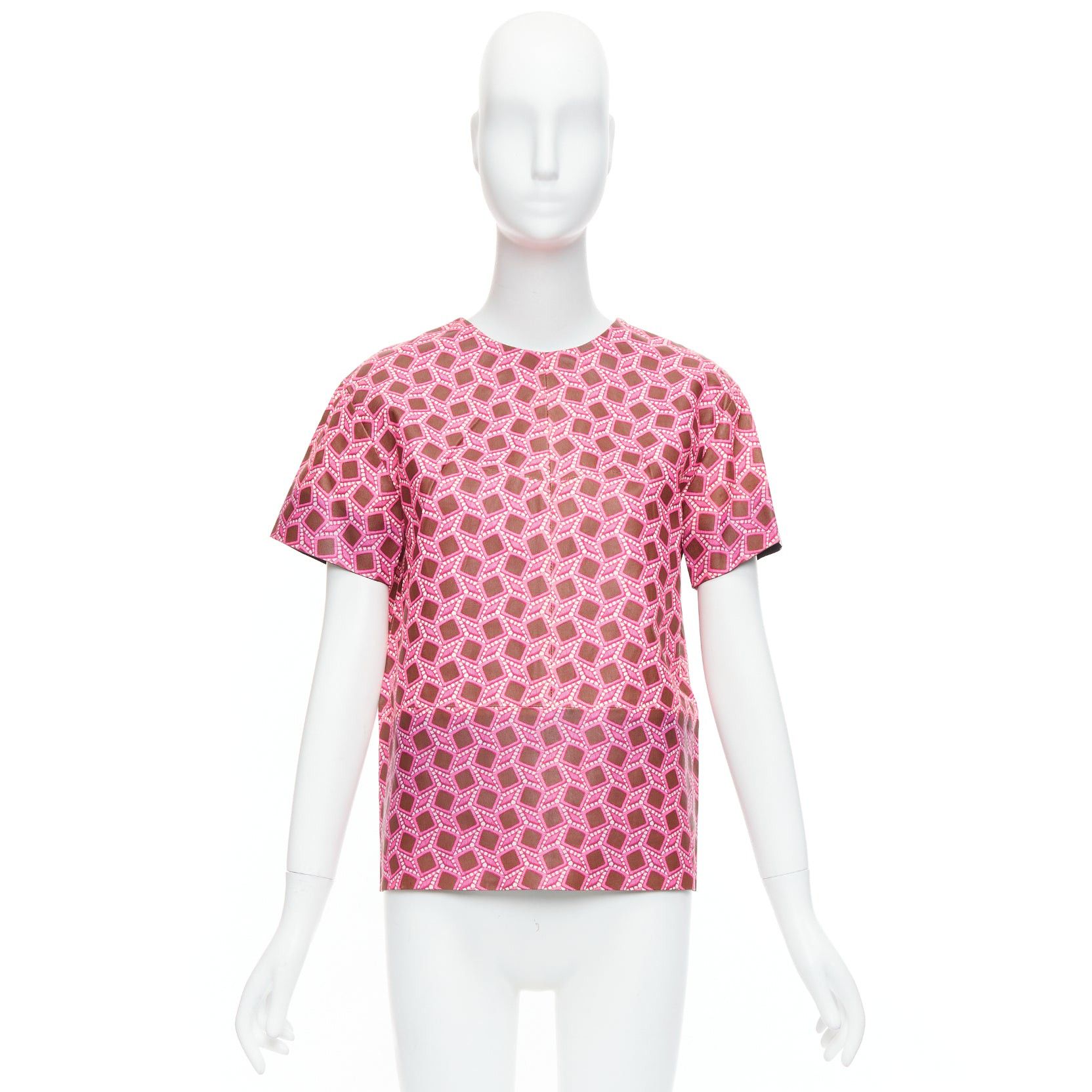 Louis Vuitton rare LOUIS VUITTON genuine leather pink enlarged lattice lace print boxy top FR36 S Size S / US 4 / IT 40 - 9 Thumbnail